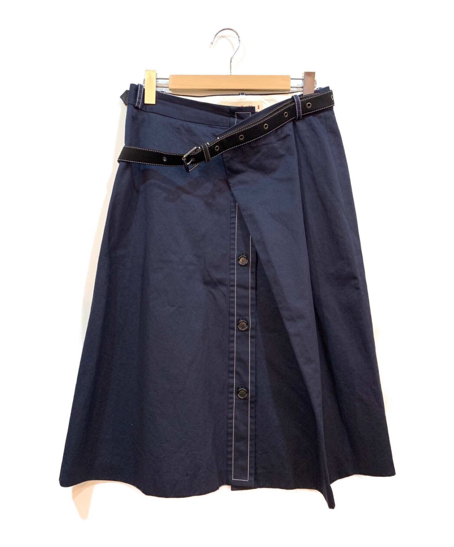 MARNI (マルニ) ベルト付き変形コットンワイドスカート ネイビー サイズ:FREE