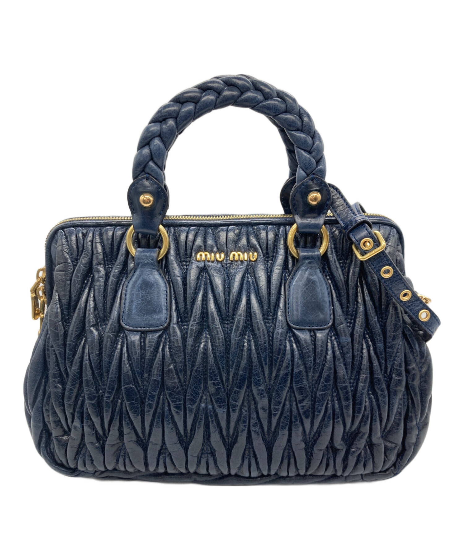 本日で終了再値下げミュウミュウマテラッセハンドバッグブルー