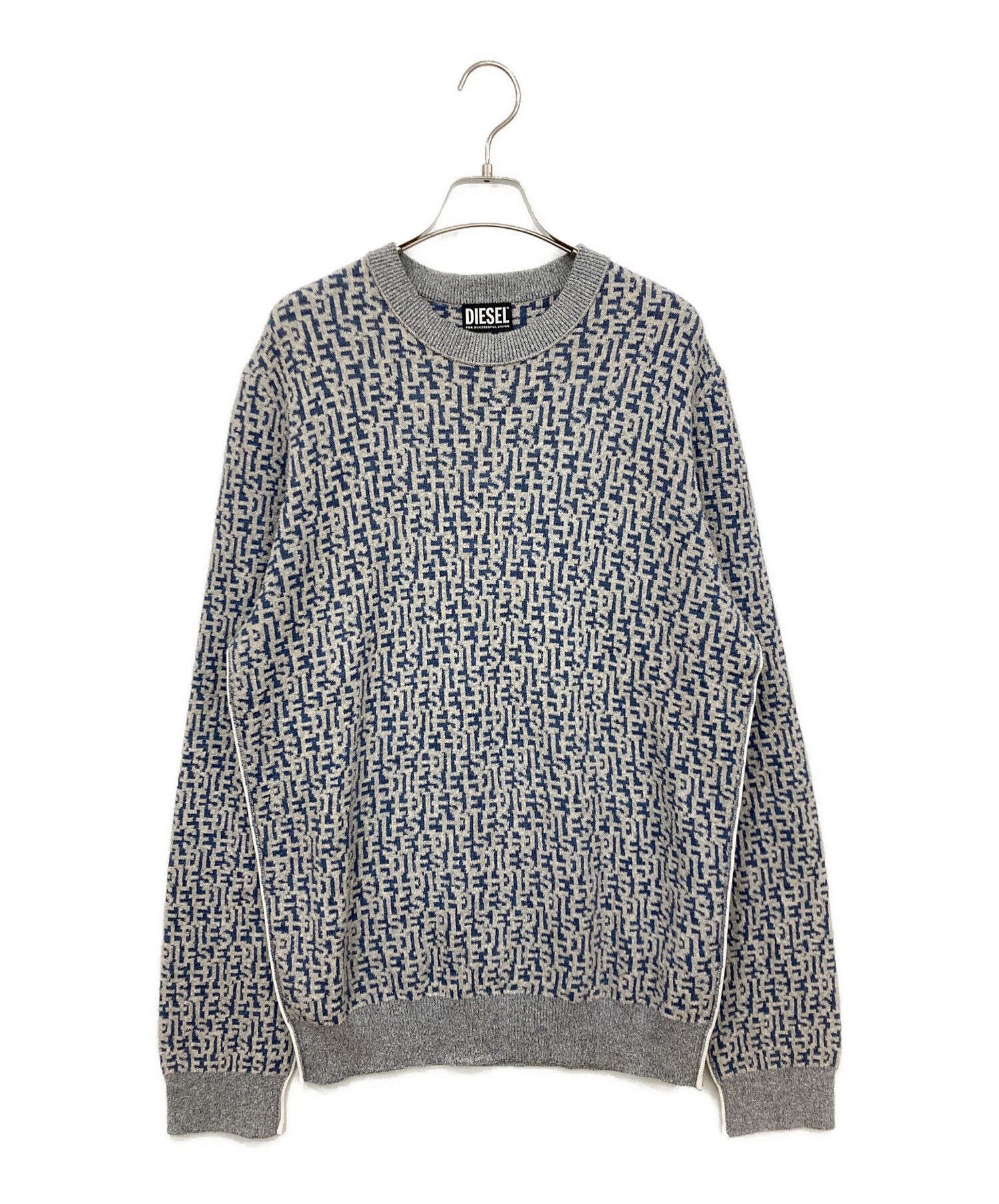 中古・古着通販】DIESEL (ディーゼル) 総柄ニット グレー×ブルー 