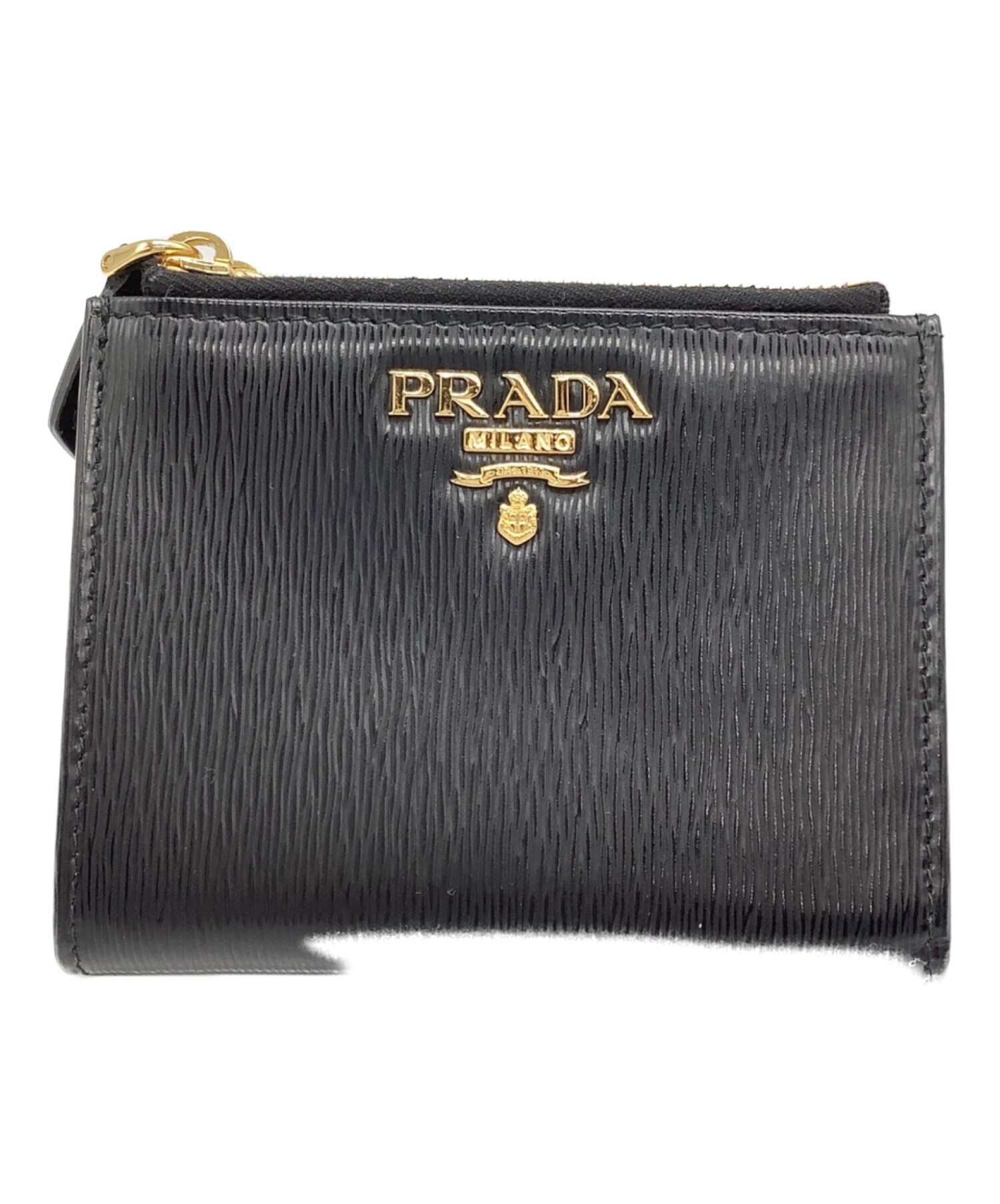 PRADA/二つ折り財布/黒/プラダ【中古】