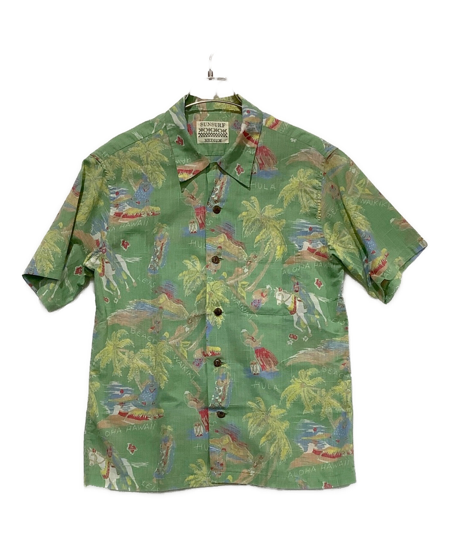 ほぼ未使用☆SUNSURF緑アロハシャツクリーニング済み 