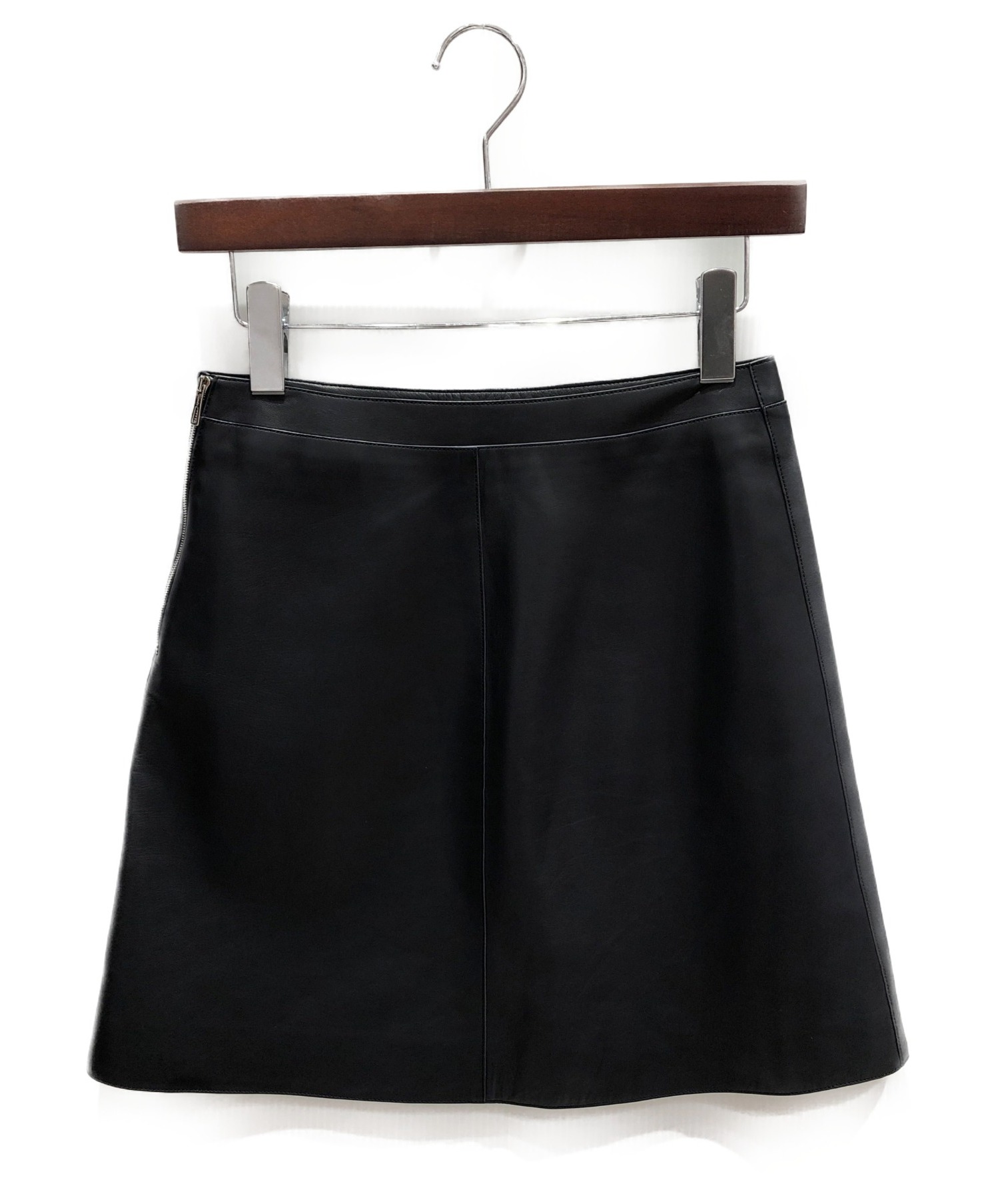HERMES (エルメス) レザースカート ブラック サイズ:34 シープスキン