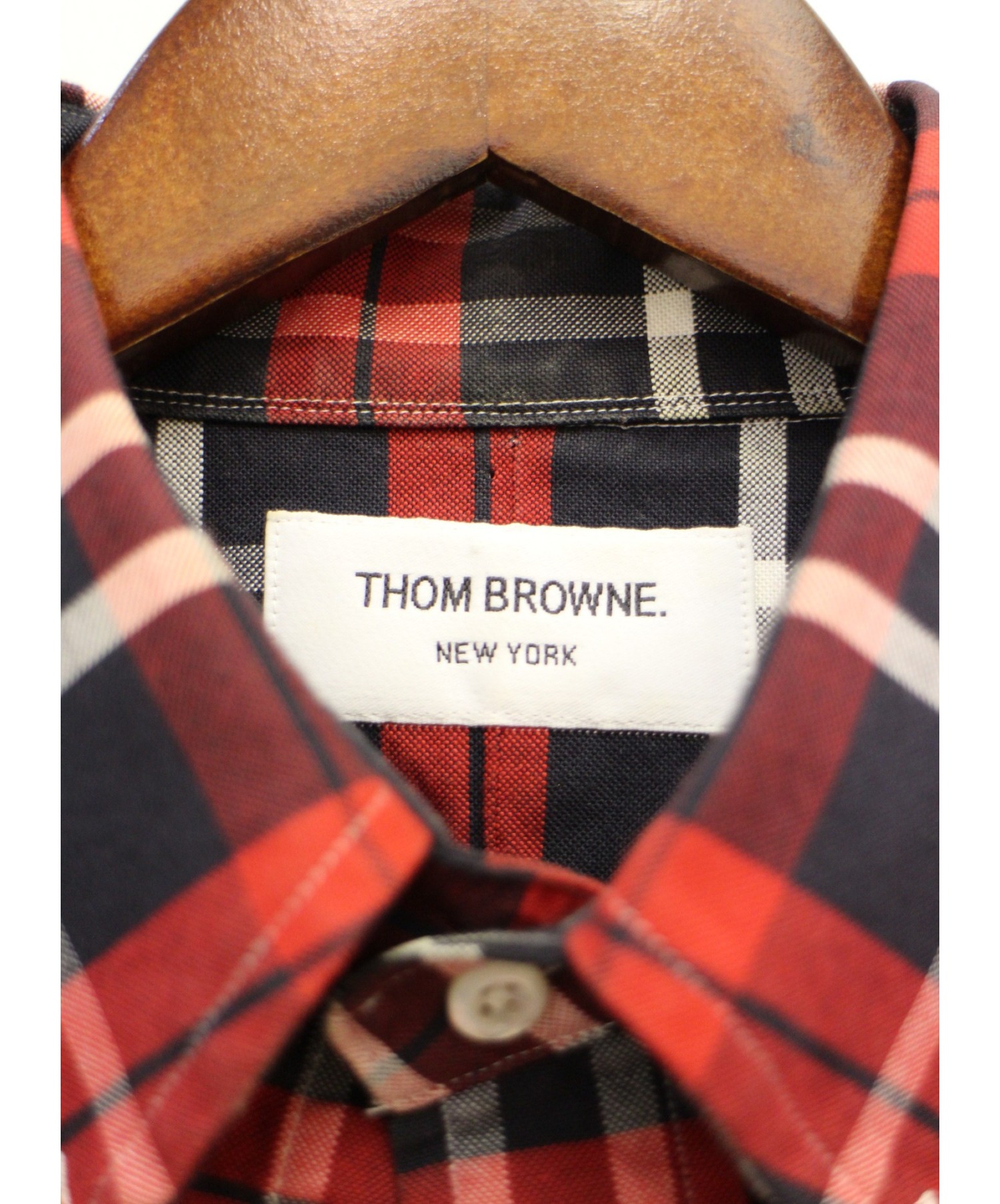 THOM BROWNE (トムブラウン) チェックシャツ レッド サイズ:1