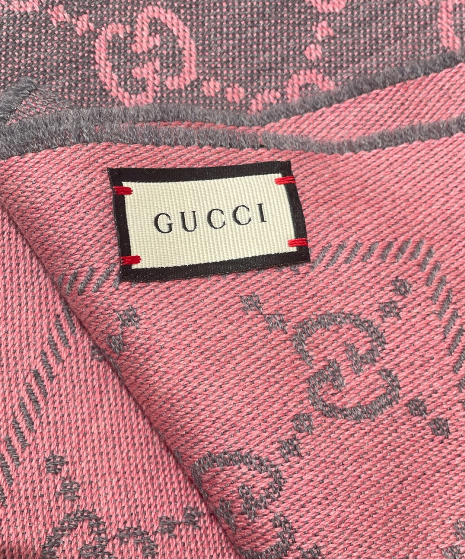中古・古着通販】GUCCI (グッチ) GGロゴマフラー ピンク×グレー 