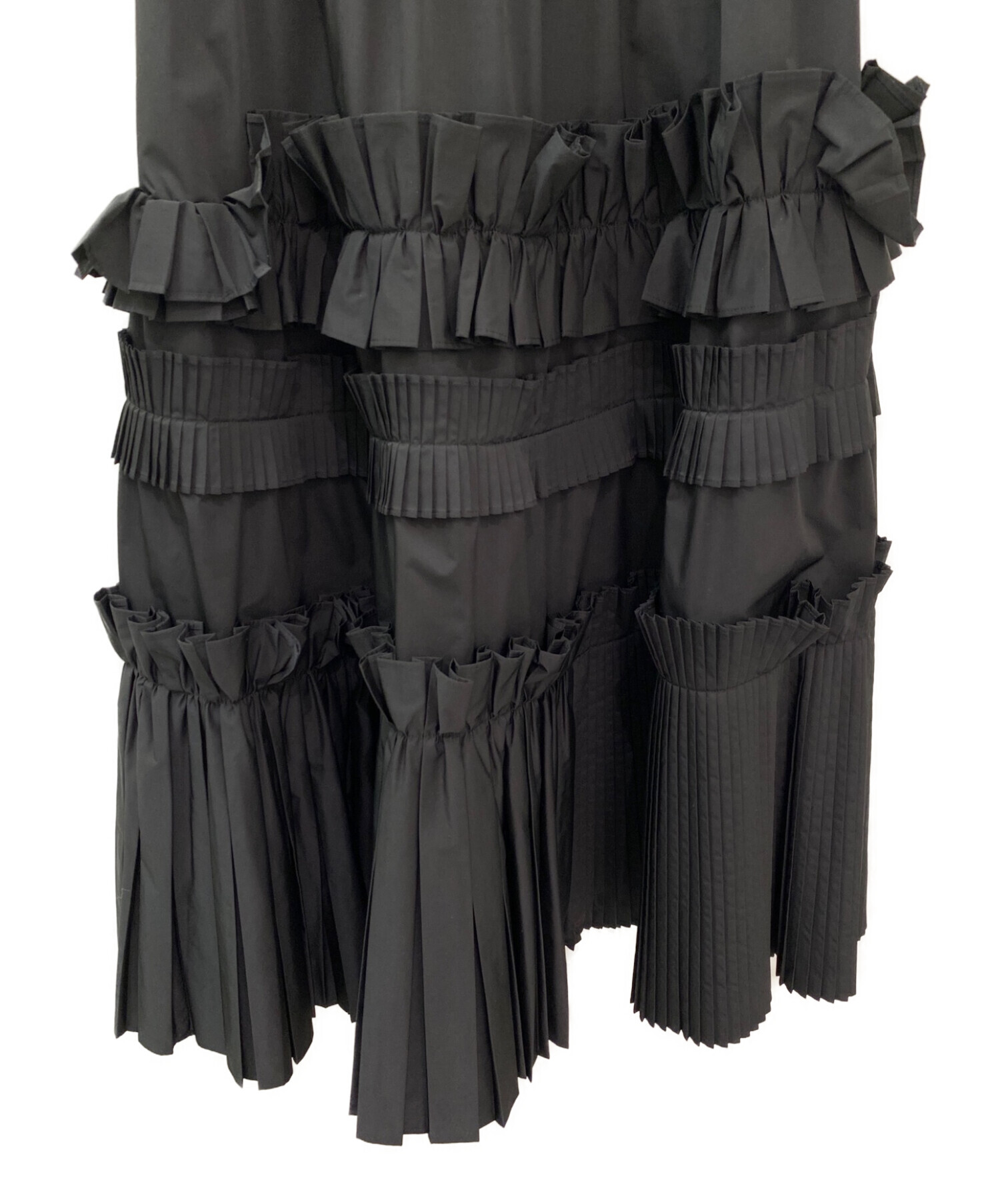 ENFOLD (エンフォルド) ストレッチタフタ ダブルフリルスカート ブラック サイズ:36 未使用品