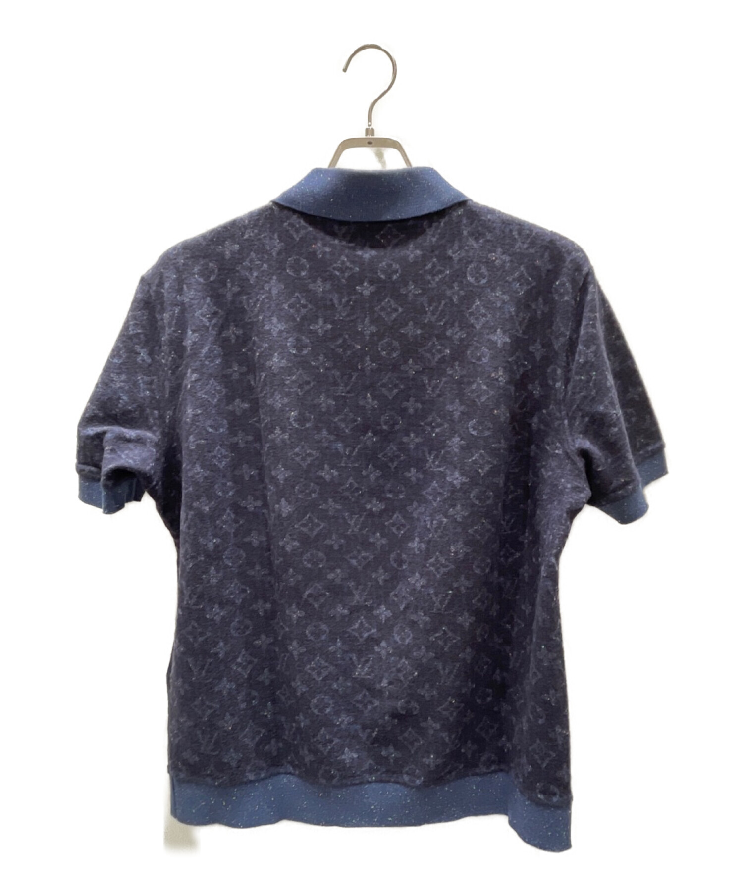 LOUIS VUITTON (ルイ ヴィトン) シルク混ウールツイードモノグラム半袖ポロシャツ ネイビー サイズ:XL