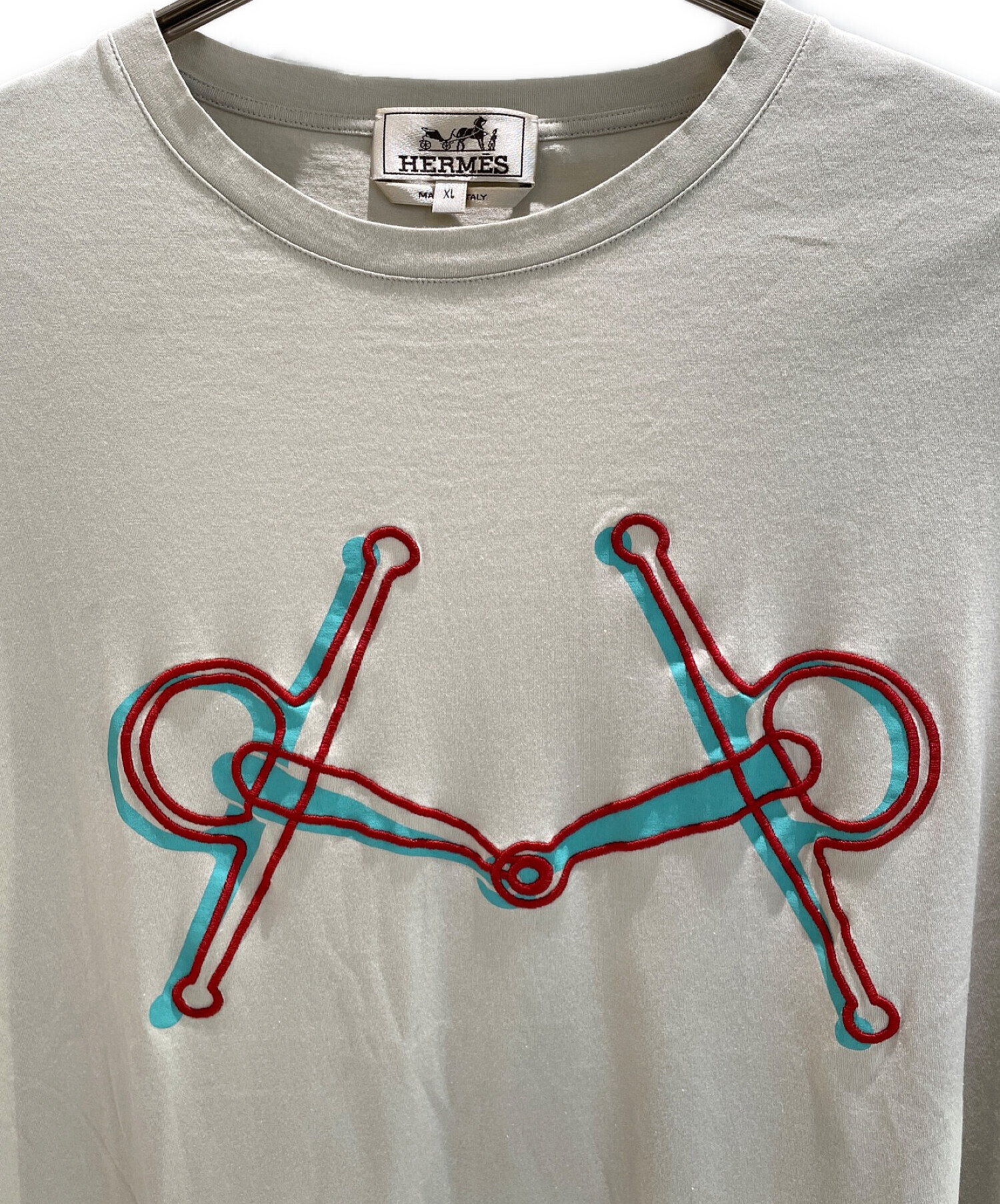 HERMES (エルメス) プリント刺繍Tシャツ グレー サイズ:XL