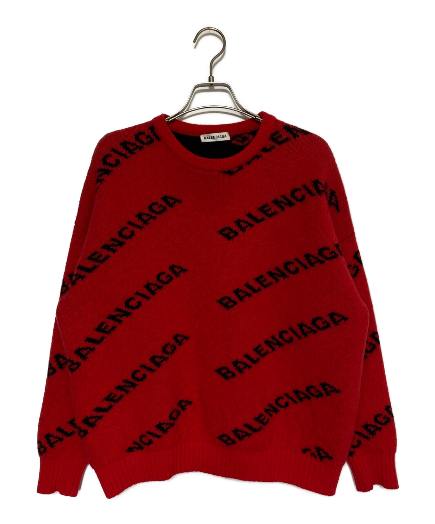 BALENCIAGA (バレンシアガ) オーバーサイズロゴニット レッド サイズ:XS