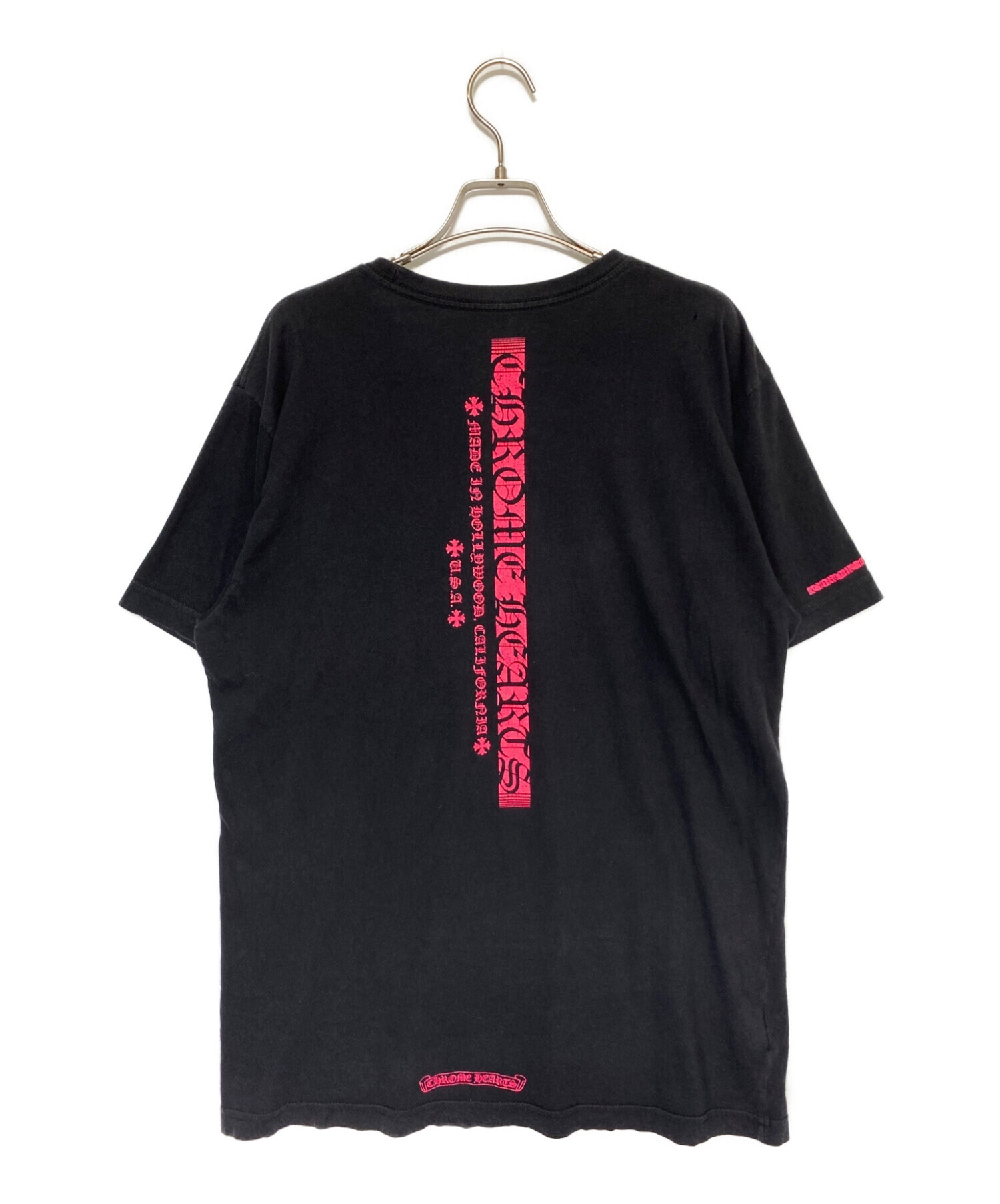 CHROME HEARTS (クロムハーツ) ロゴポケットTシャツ ブラック×ピンク サイズ:L