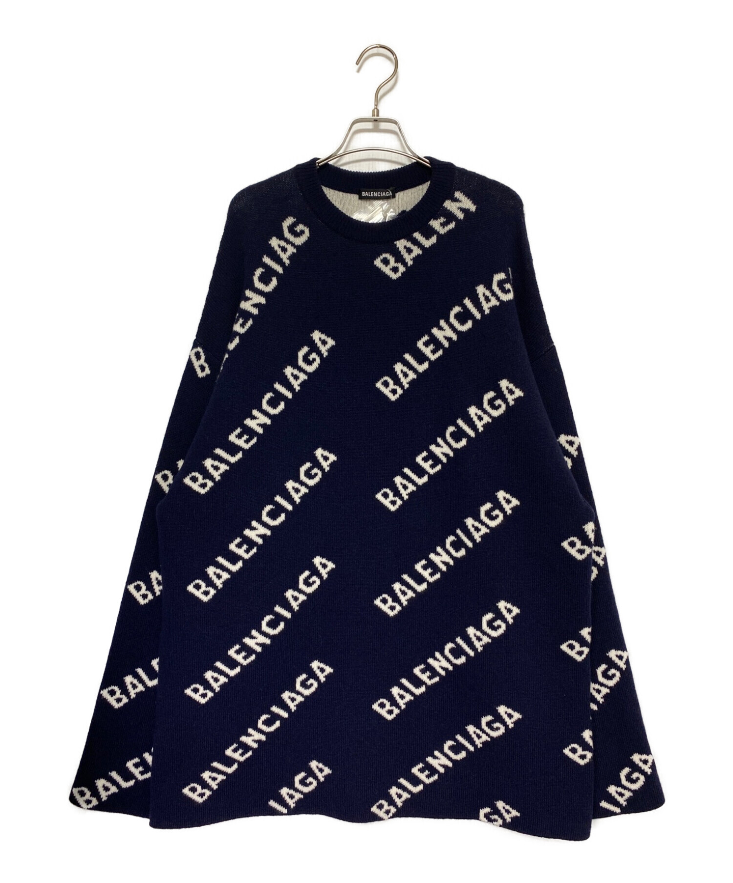 BALENCIAGA (バレンシアガ) 総柄オーバーサイズニット ネイビー サイズ:SIZE L