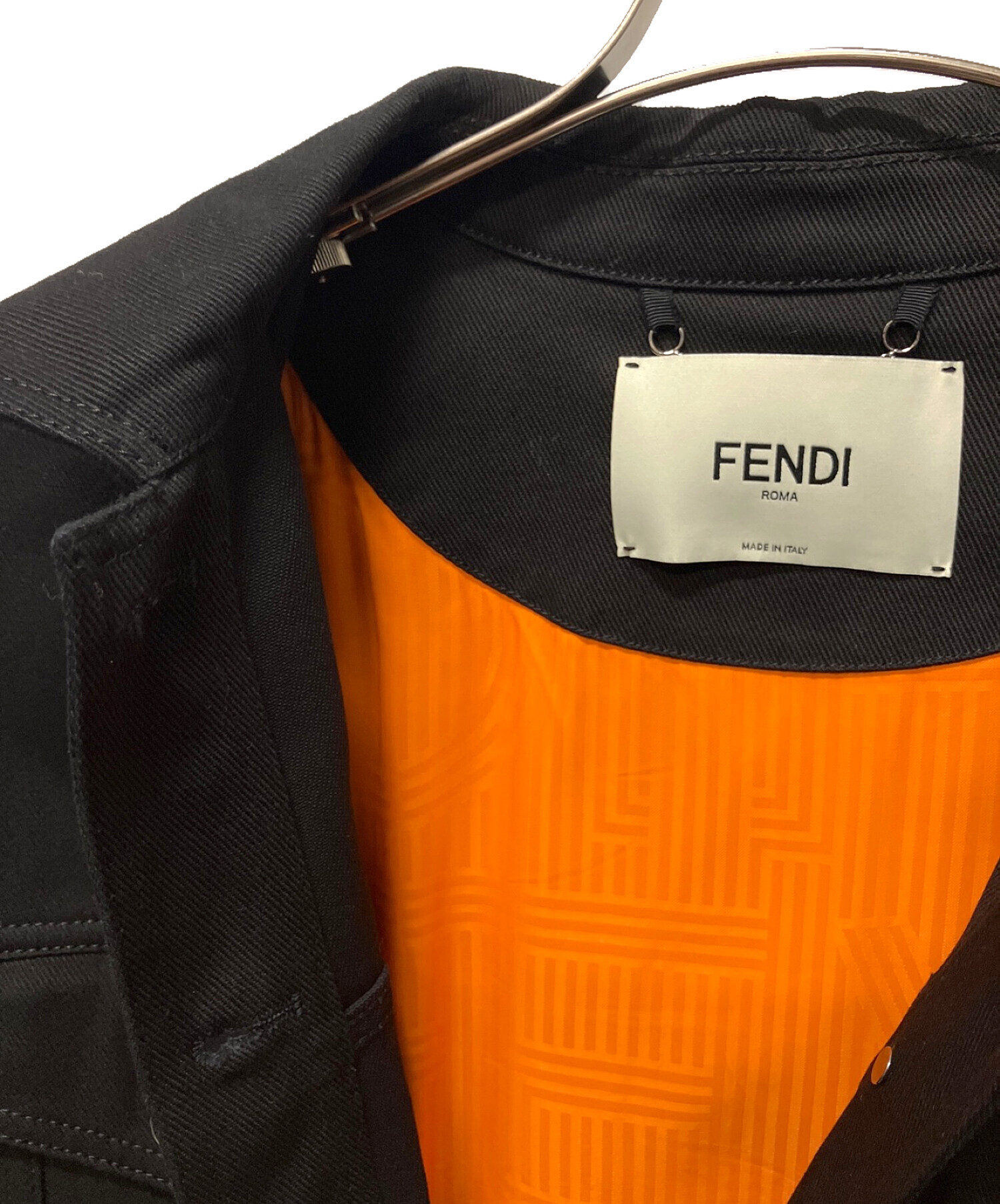 FENDI (フェンディ) 刺繍ロゴ切替デニムジャケット ブラック サイズ:40