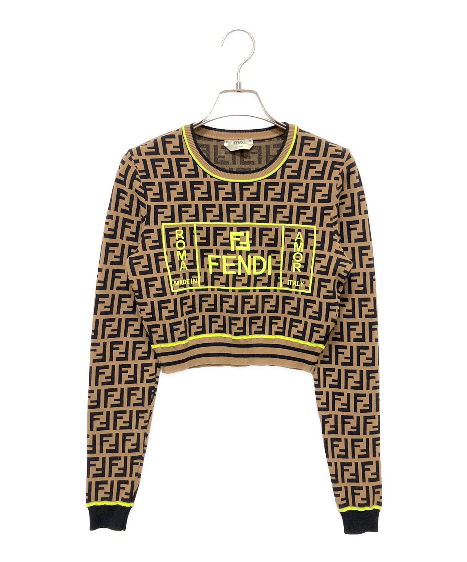 FENDI (フェンディ) ズッカ柄クルーネックニット ブラウン FENDI (フェンディ) ズッカ柄クルーネックニット ブラウン