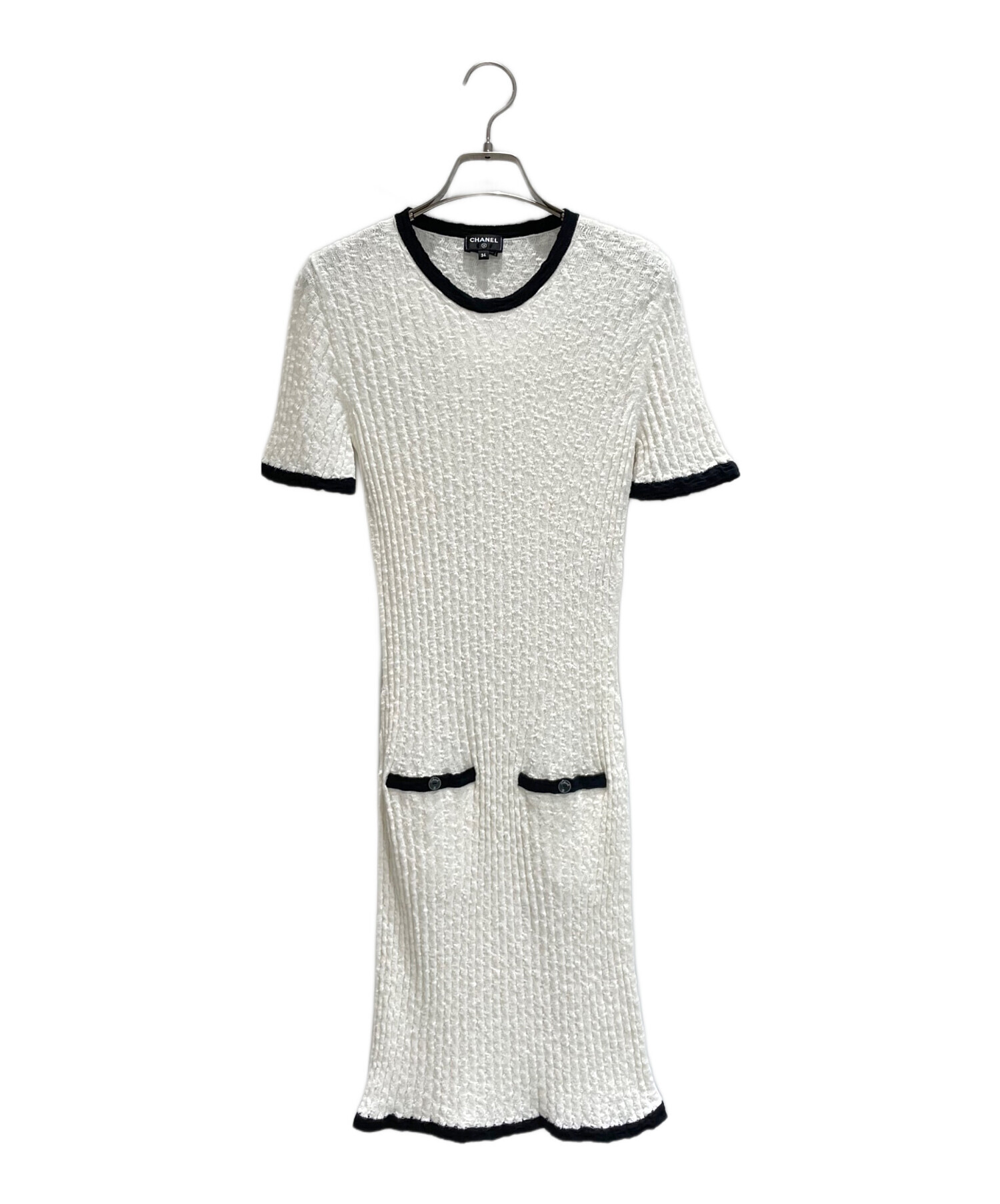 中古・古着通販】CHANEL (シャネル) リブニットワンピース ホワイト 