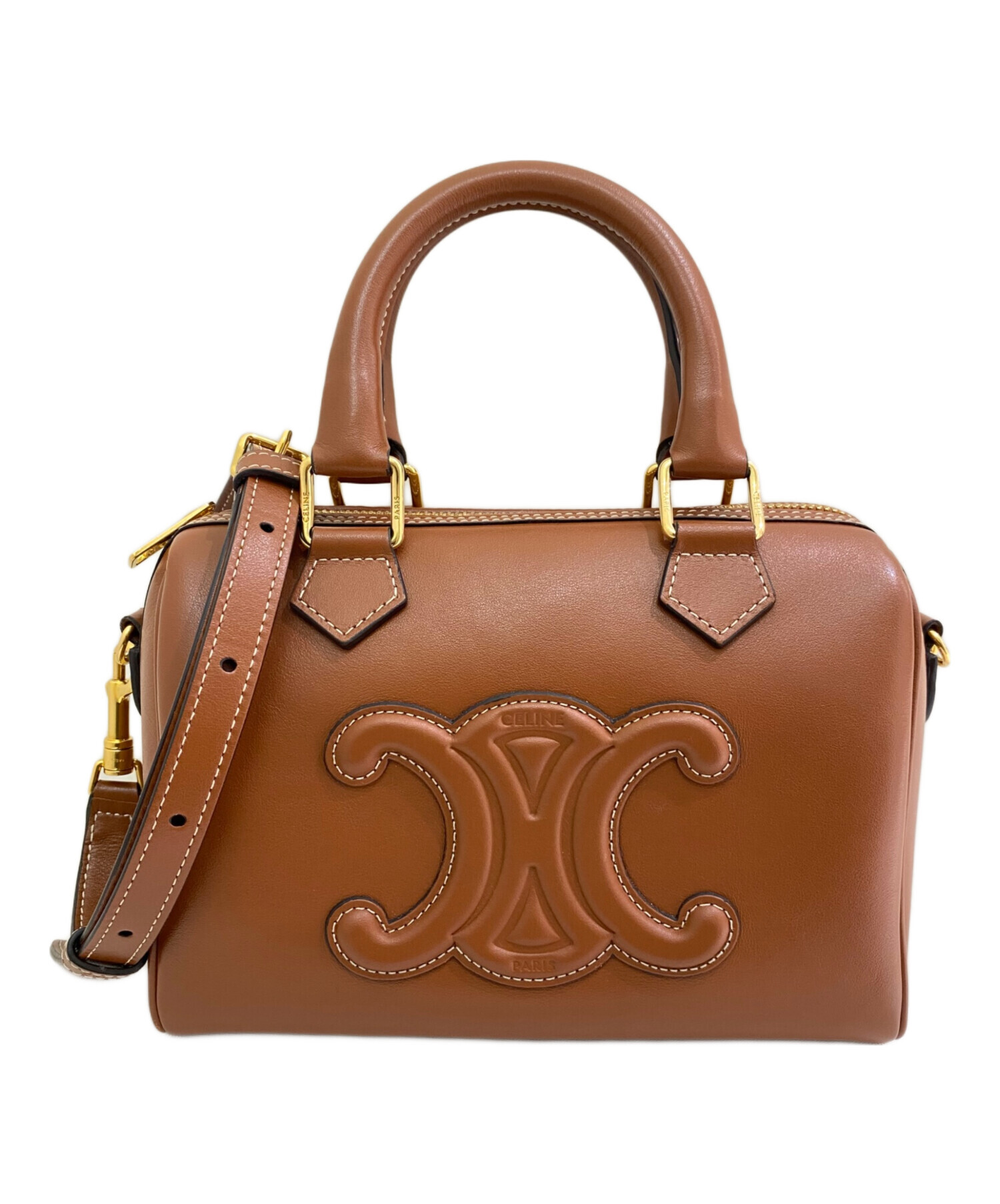 セリーヌブラウンレザーミニボストンバッグ セリーヌ バンドバッグ ミニボストンバッグ レザー 手持ち ブラウン