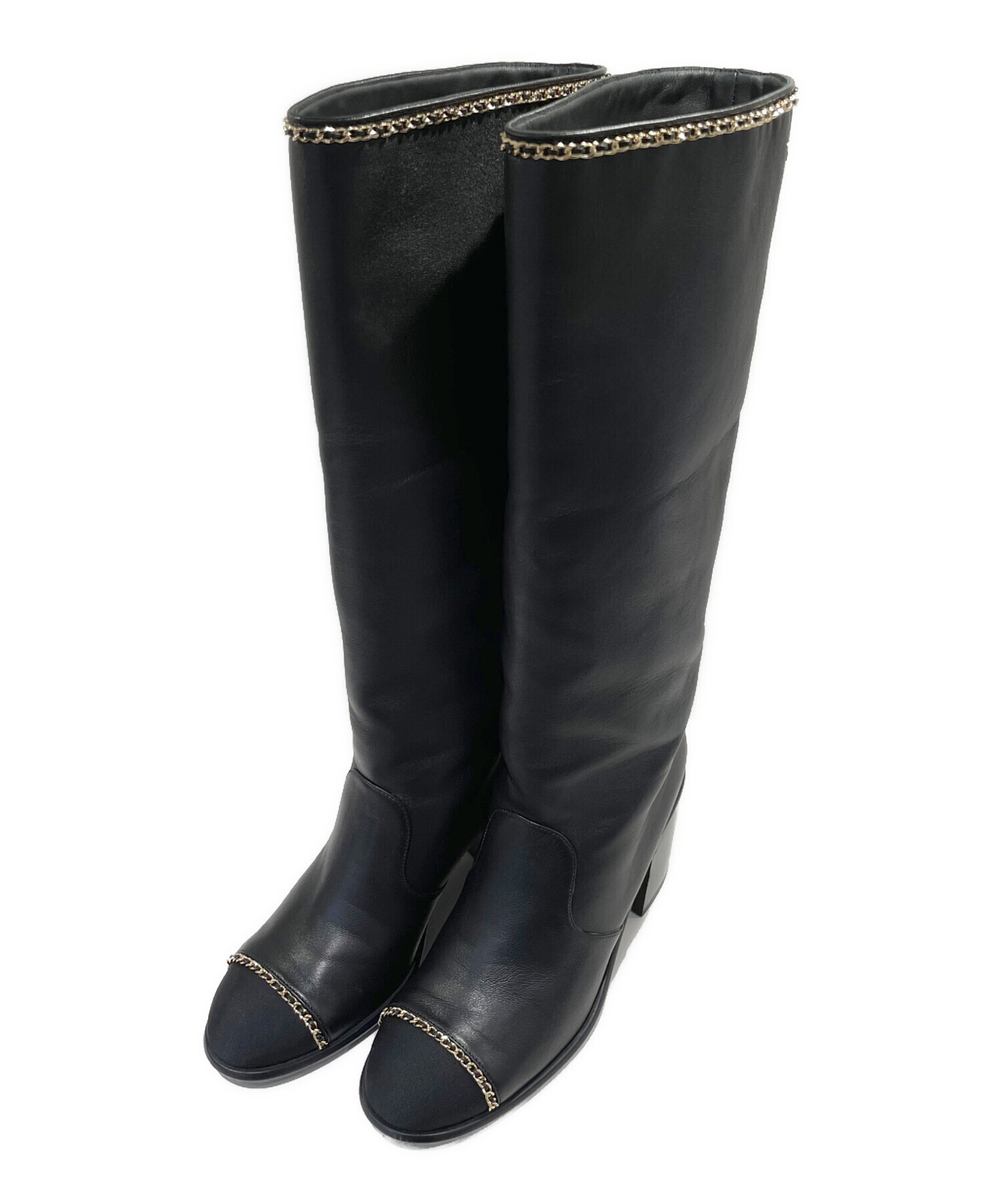 ヴィンテージ☆シャネル01Aチェーンロゴ柄 ロングブーツ38 CHANEL