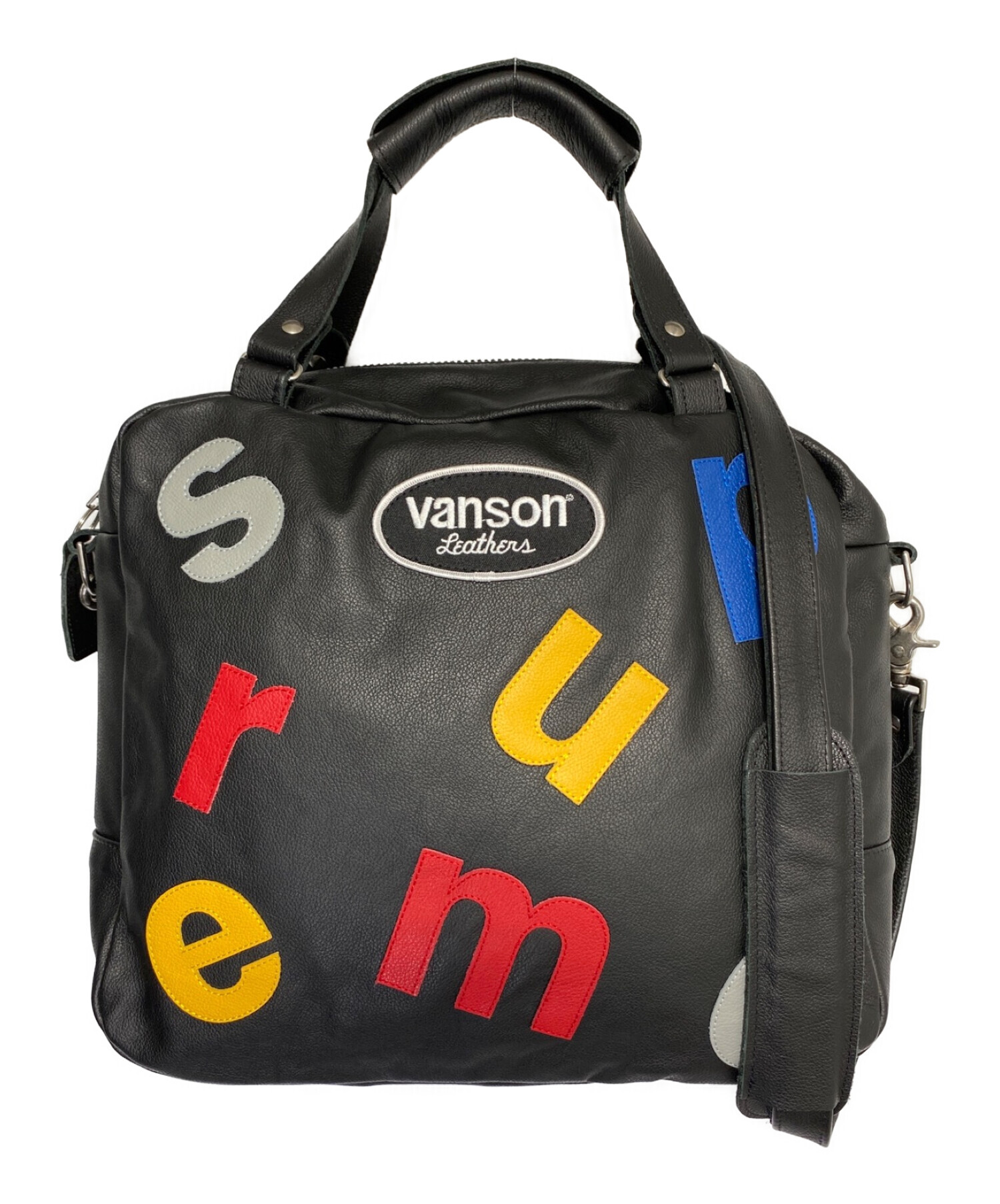 VANSON×SUPREME (バンソン×シュプリーム) Leathers Letters Bag ブラック