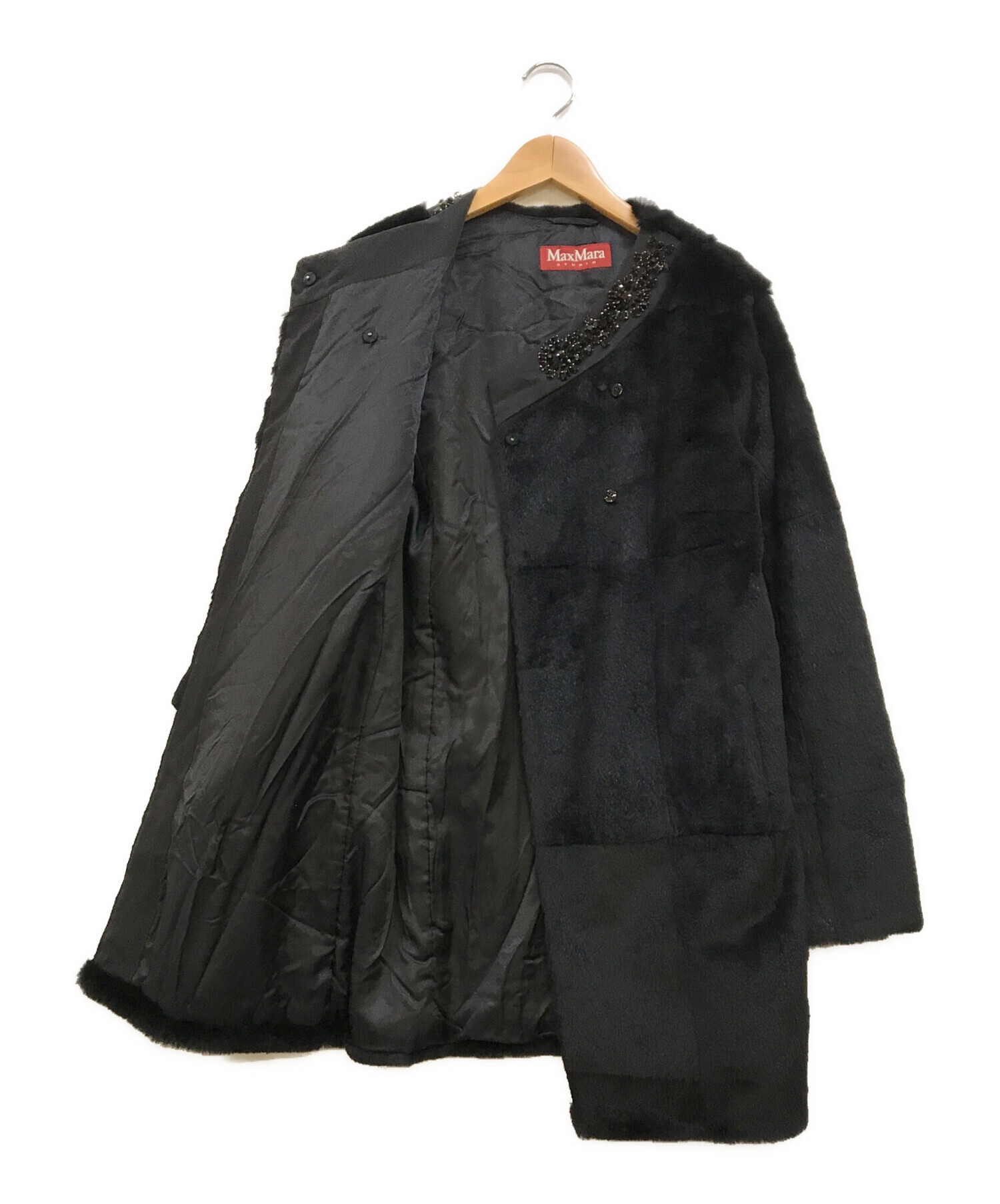 レディース 【美品】MaxMara マックスマーラ ノーカラーコートラビット 