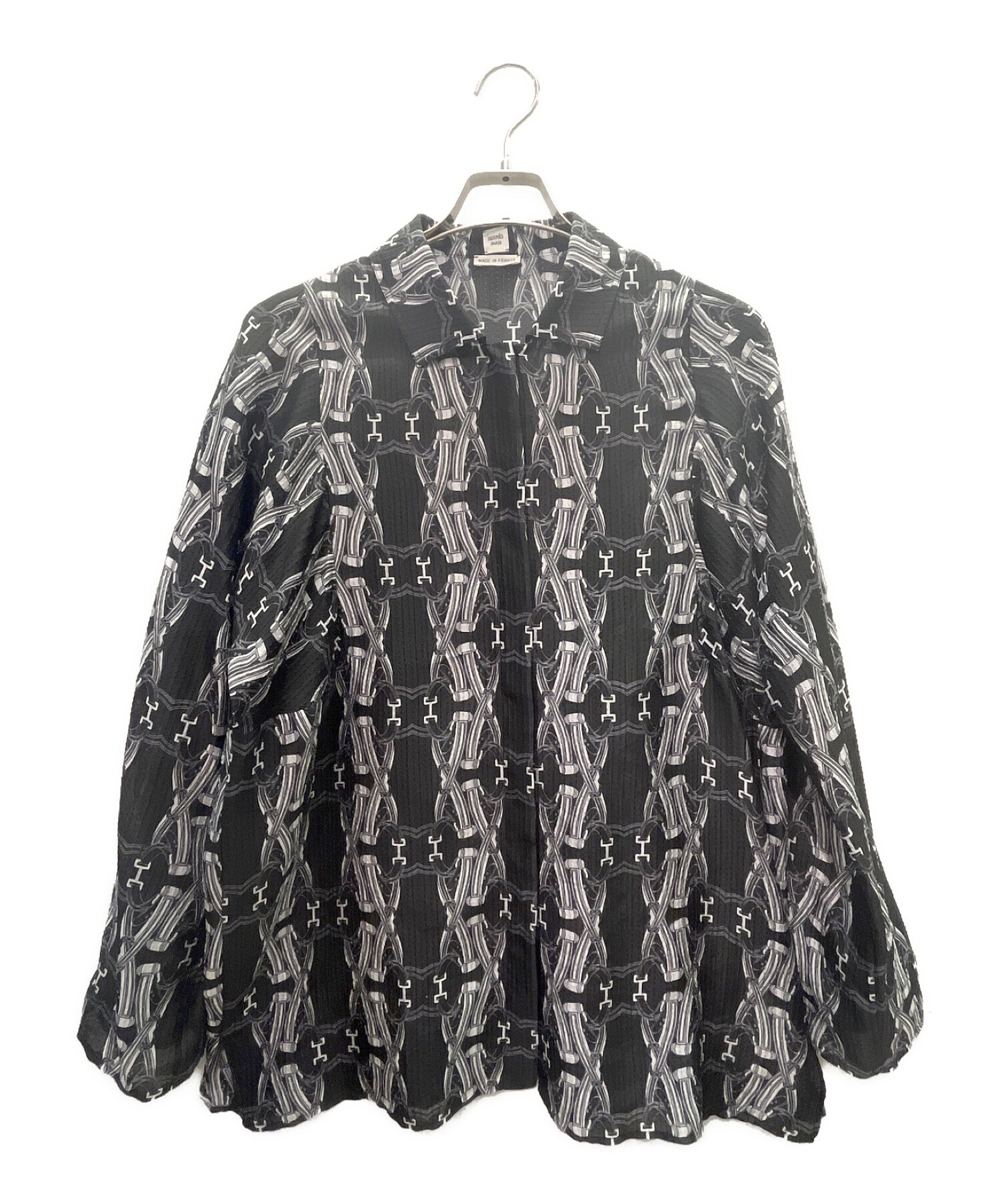 中古・古着通販】HERMES (エルメス) シアー 総柄シャツ ブラック 