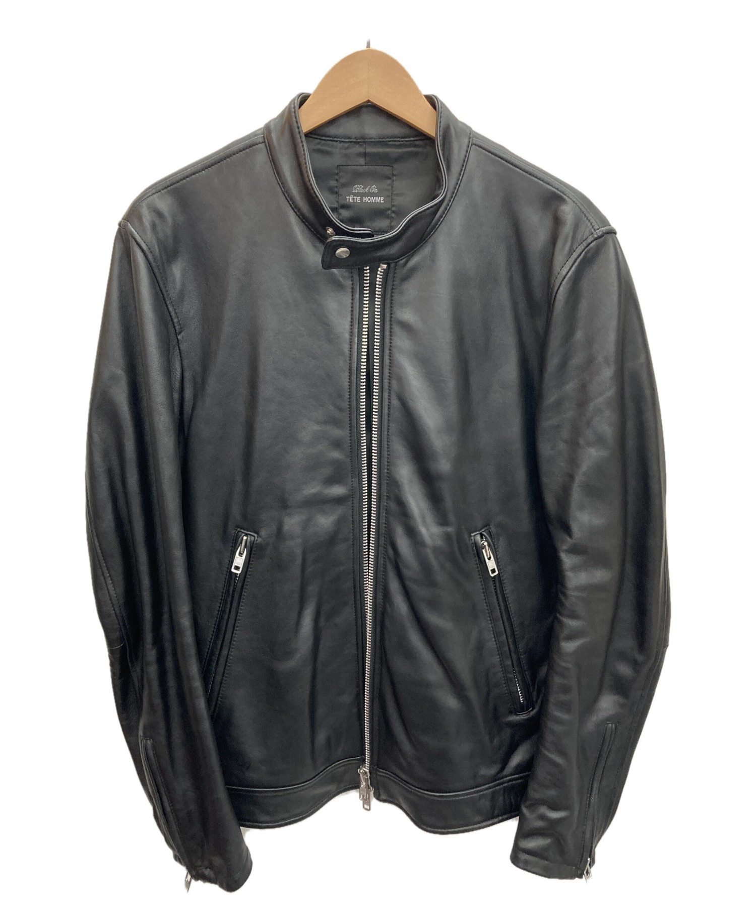 TETE HOMME テットオム レザージャケット 中古・古着通販】Black On