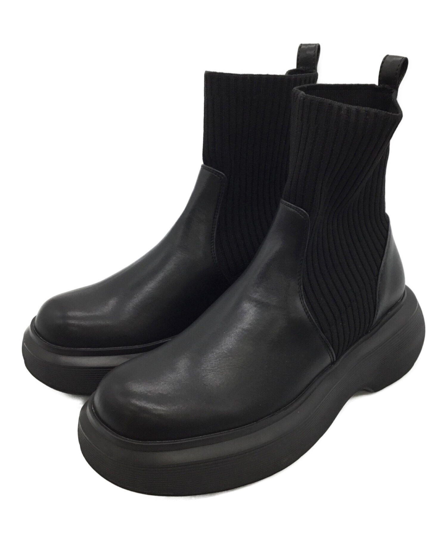 JEANASIS (ジーナシス) ニットゴア厚底ブーツ ブラック サイズ:L（約24-24.5cm） 未使用品