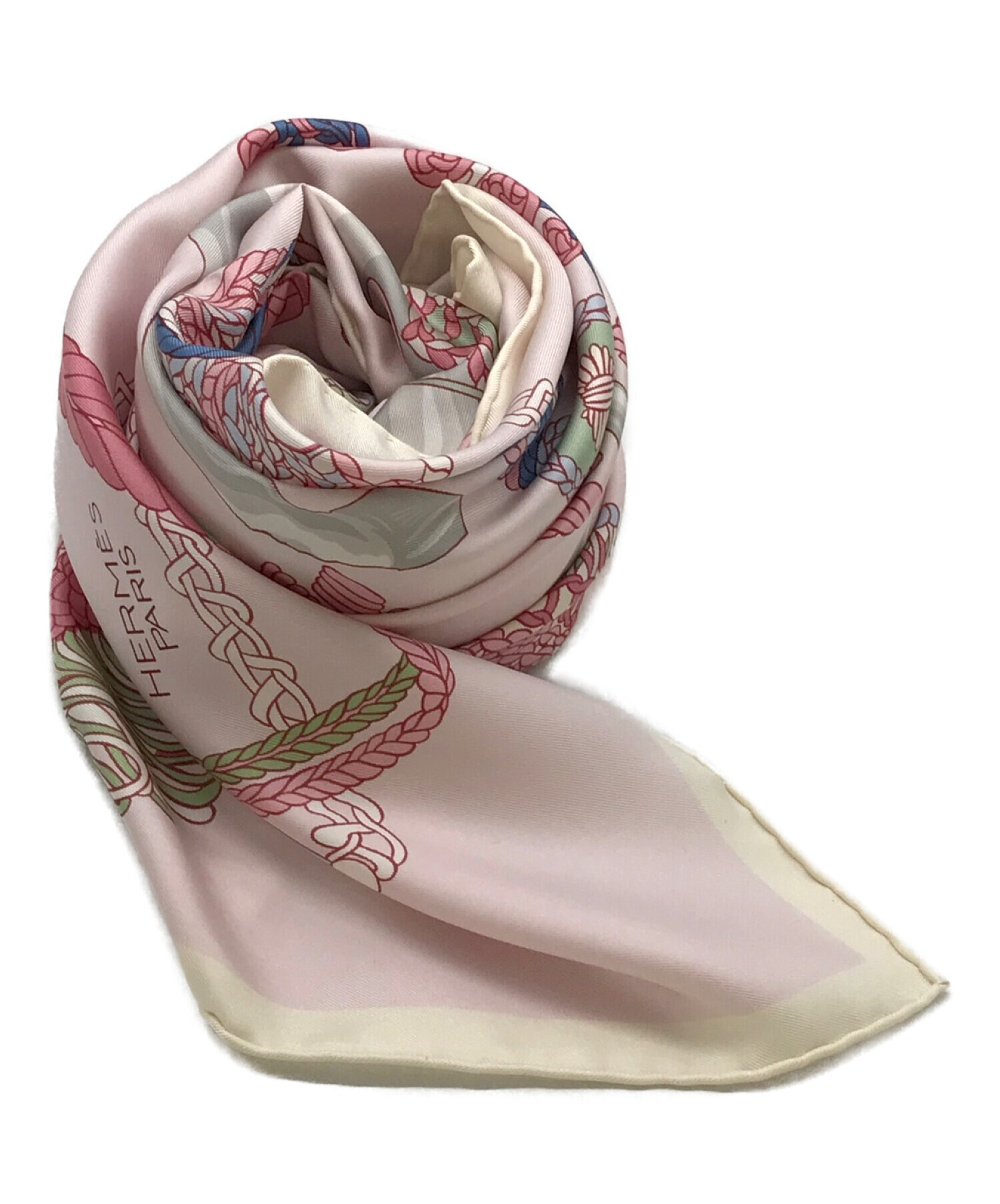 ファッション小物Hermes スカーフ　モダンと伝統　枠ピンク　90cm角