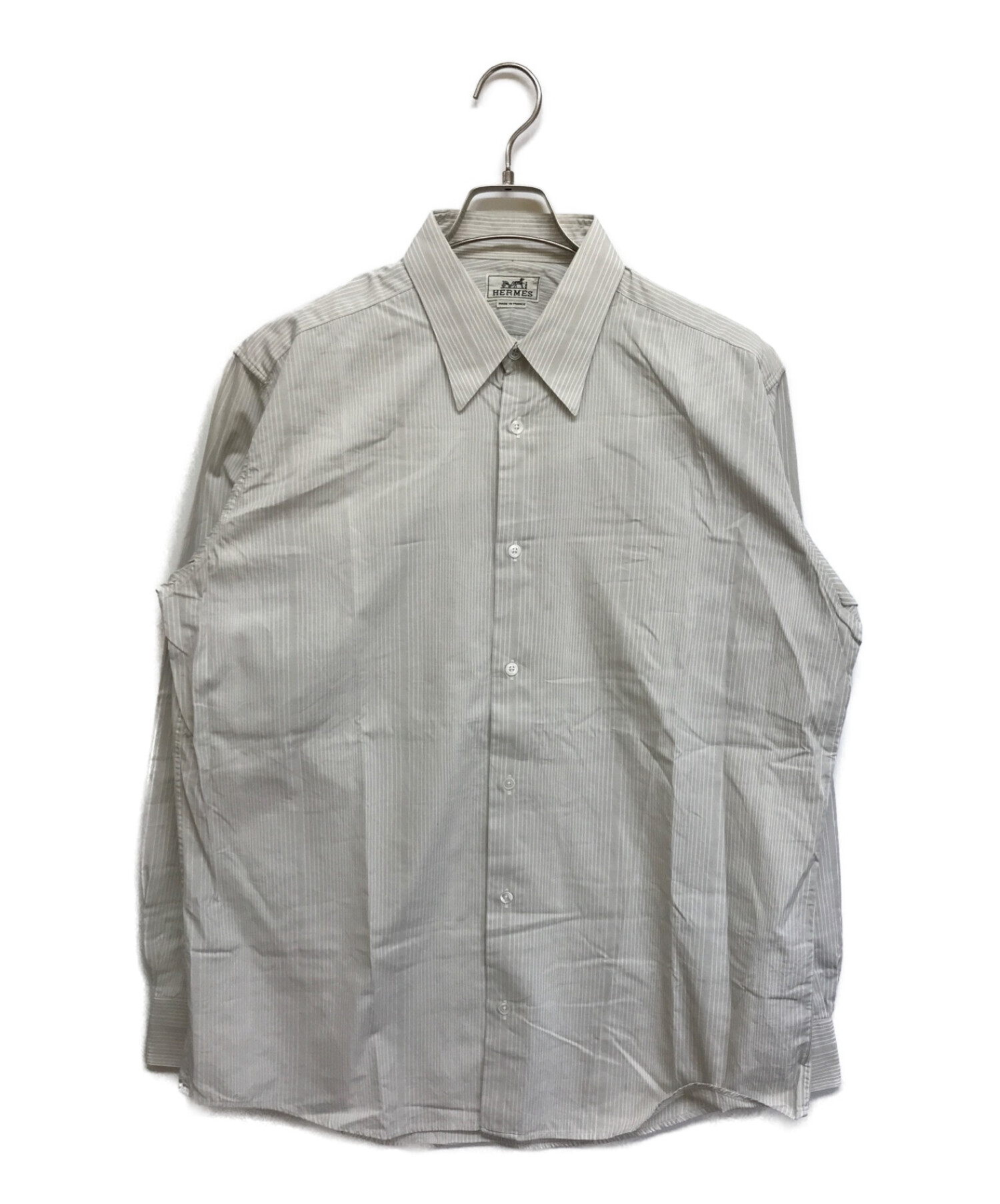 HERMES (エルメス) セリエボタンストライプドレスシャツ グレー サイズ:L