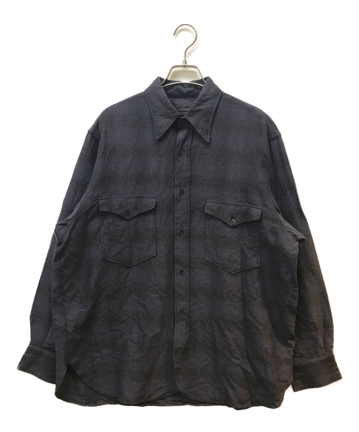 COMOLI (コモリ) ウールシルク ワークシャツ ネイビー サイズ:1