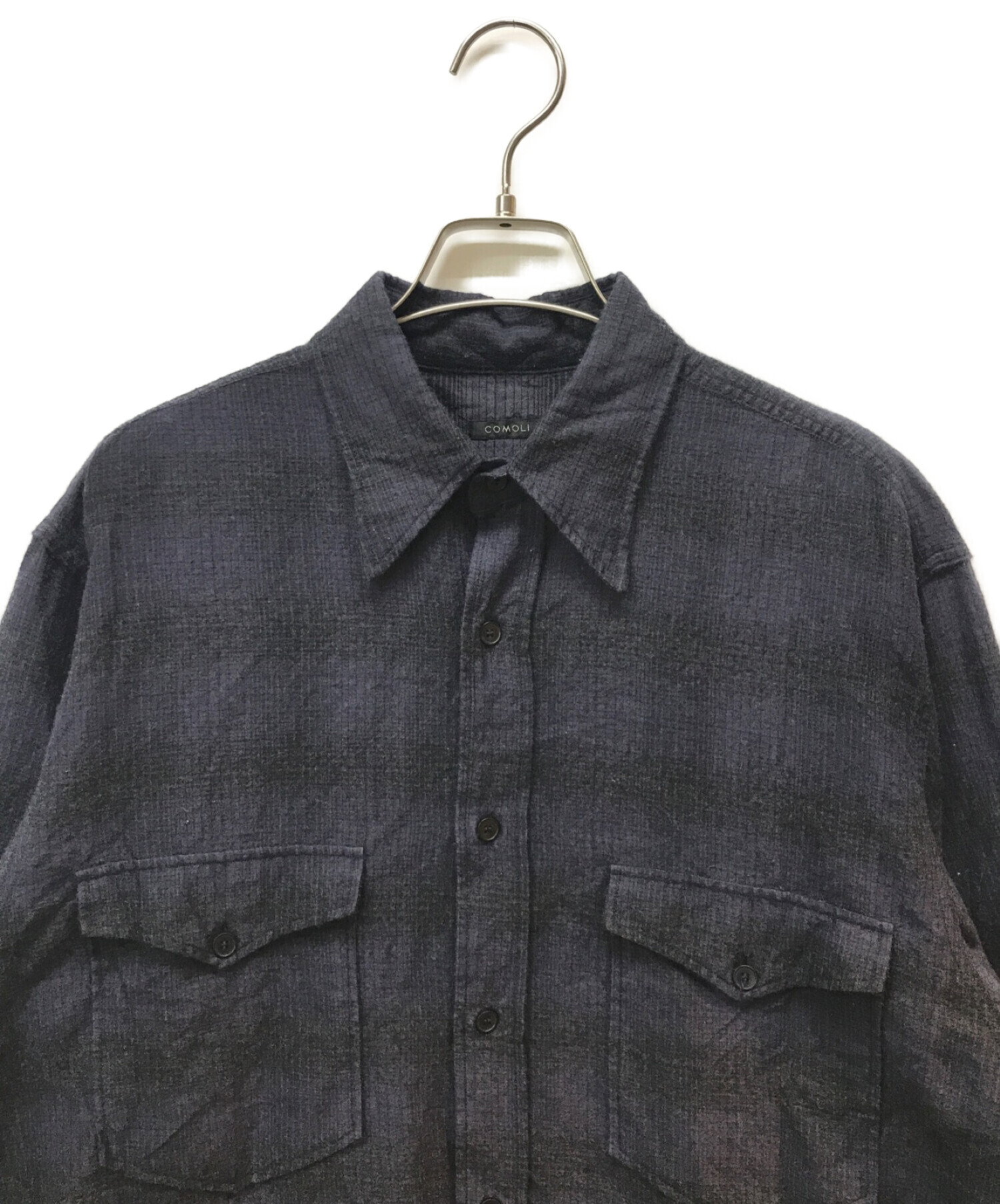 COMOLI (コモリ) ウールシルク ワークシャツ ネイビー サイズ:1