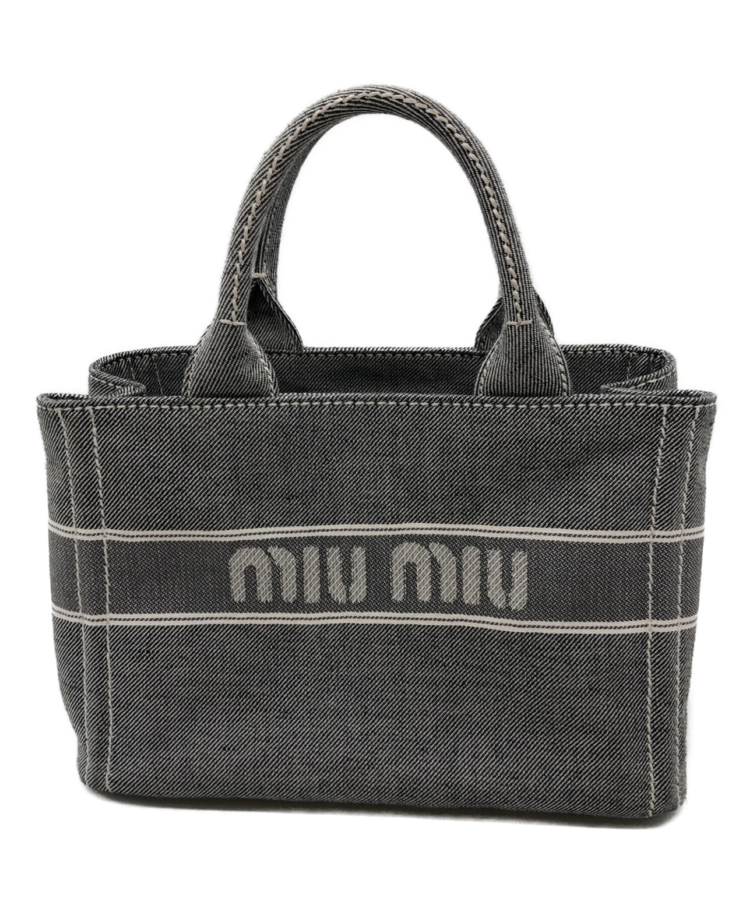 MIU MIU (ミュウミュウ) ジャカードロゴデニム スモールハンドバッグ グレー
