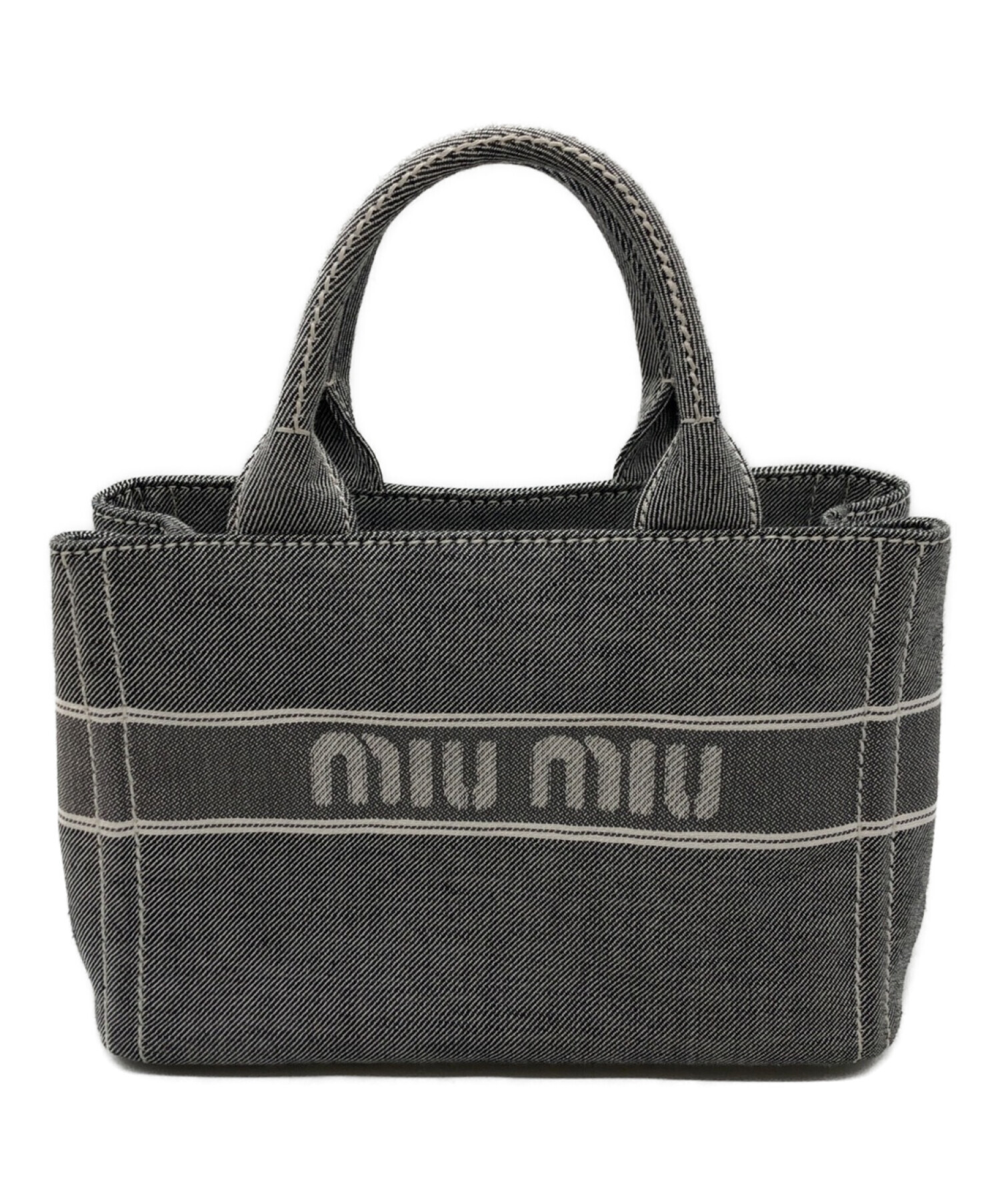 MIU MIU (ミュウミュウ) ジャカードロゴデニム スモールハンドバッグ グレー