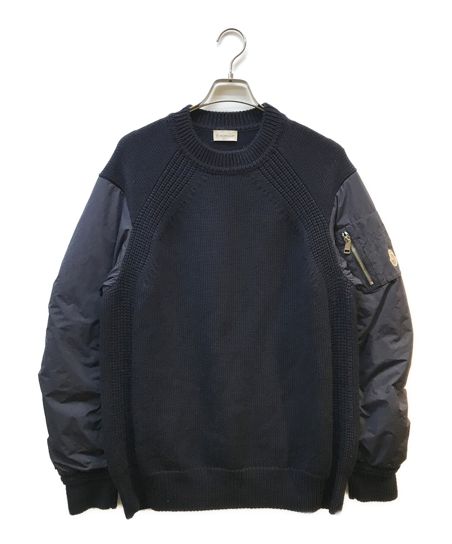 モンクレール MONCLER セーター ウール ナイロン 切替 紺 ネイビー