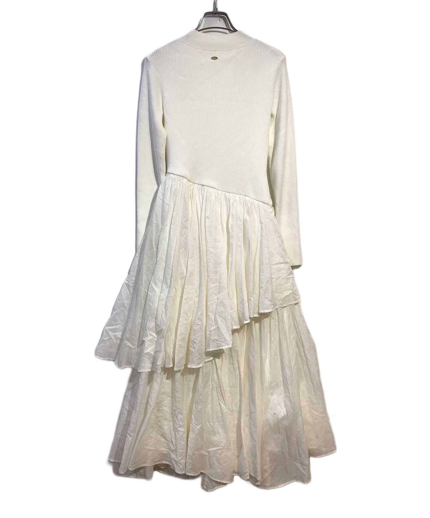 anuans ファッション anuans イレギュラーヘムドッキングニットワンピース