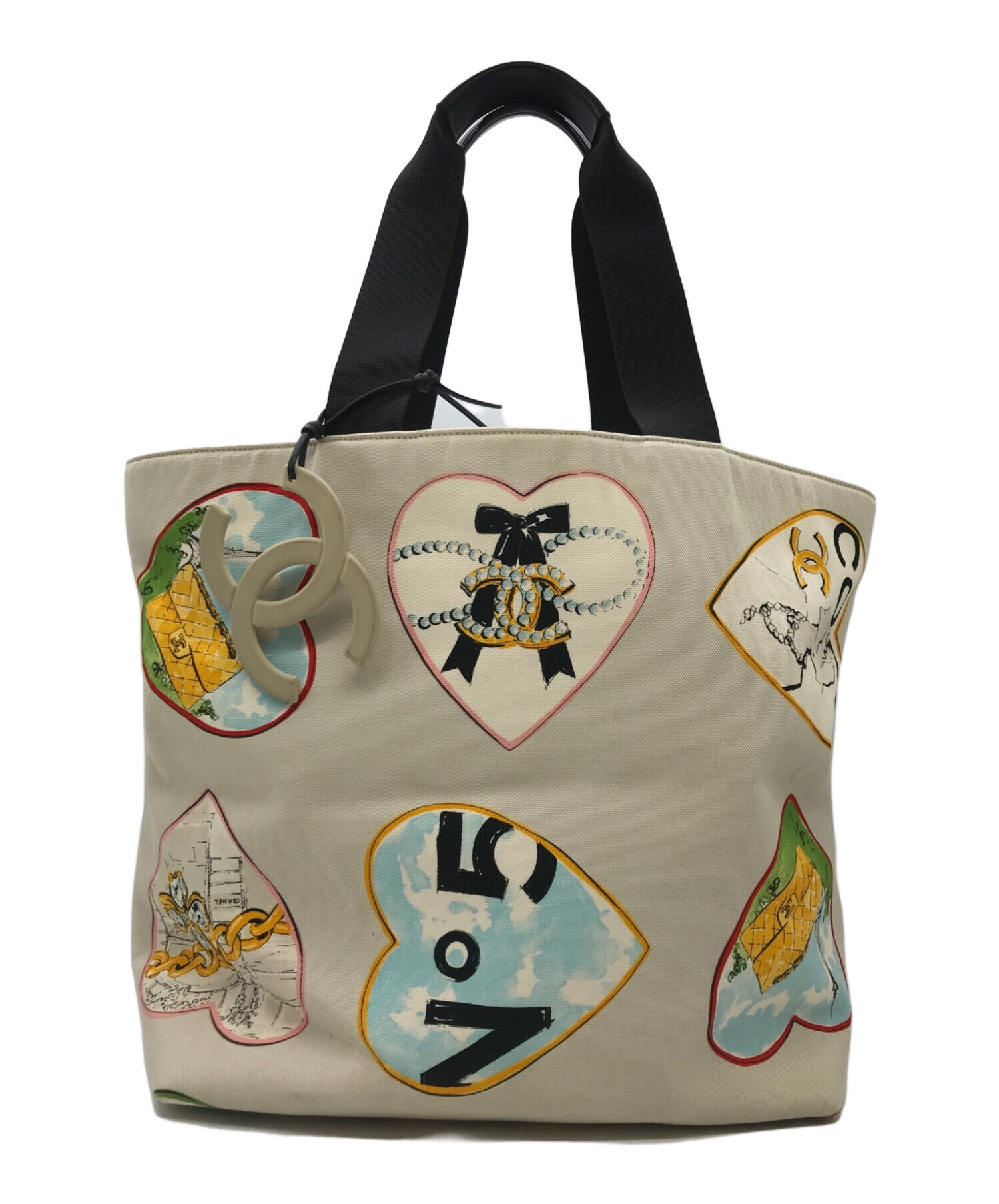 中古・古着通販】CHANEL (シャネル) ハート柄 トートバッグ ホワイト  