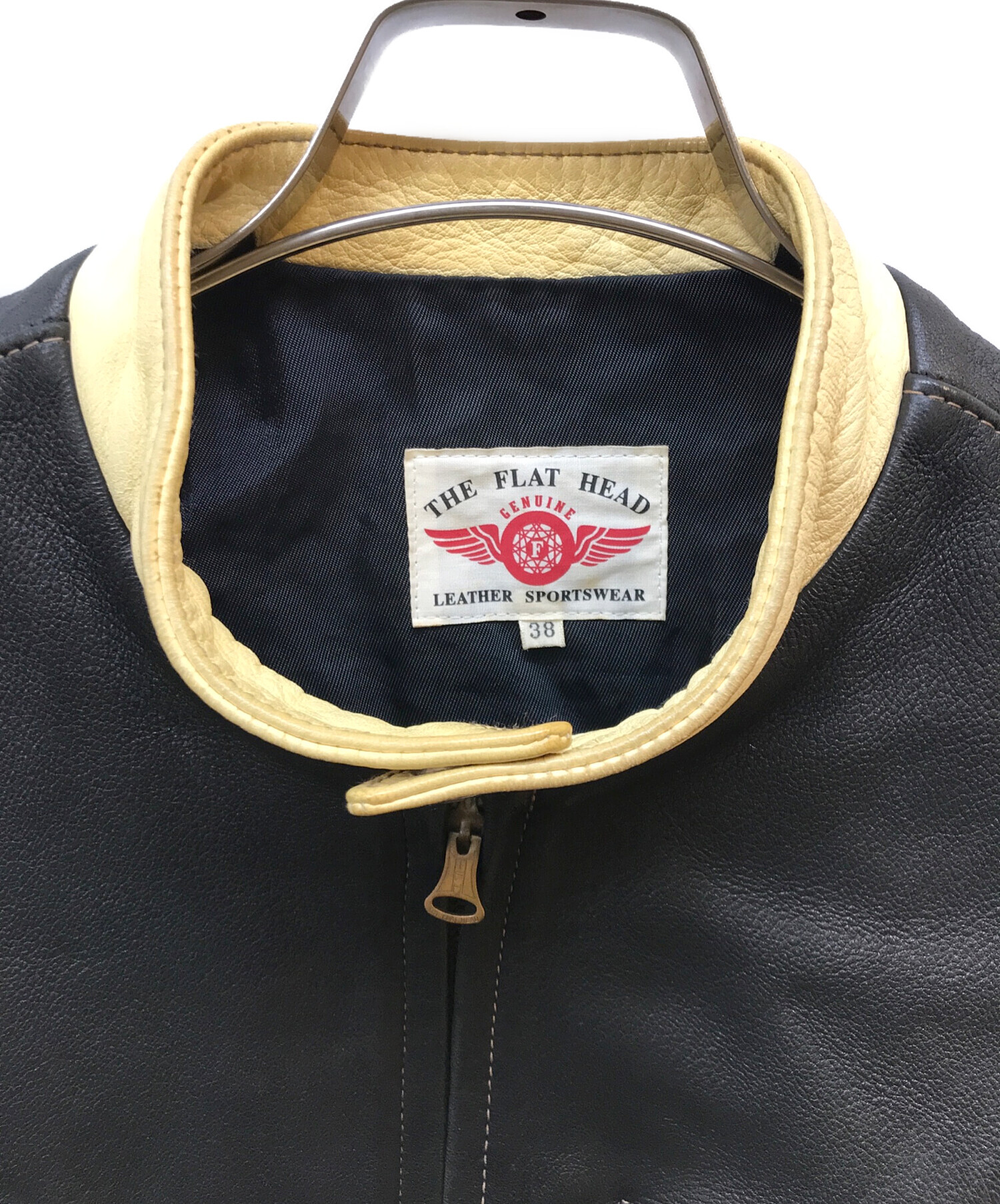 美品 THE FLAT HEAD フラットヘッド 袖レザー スタジャン 38（THE FLAT 