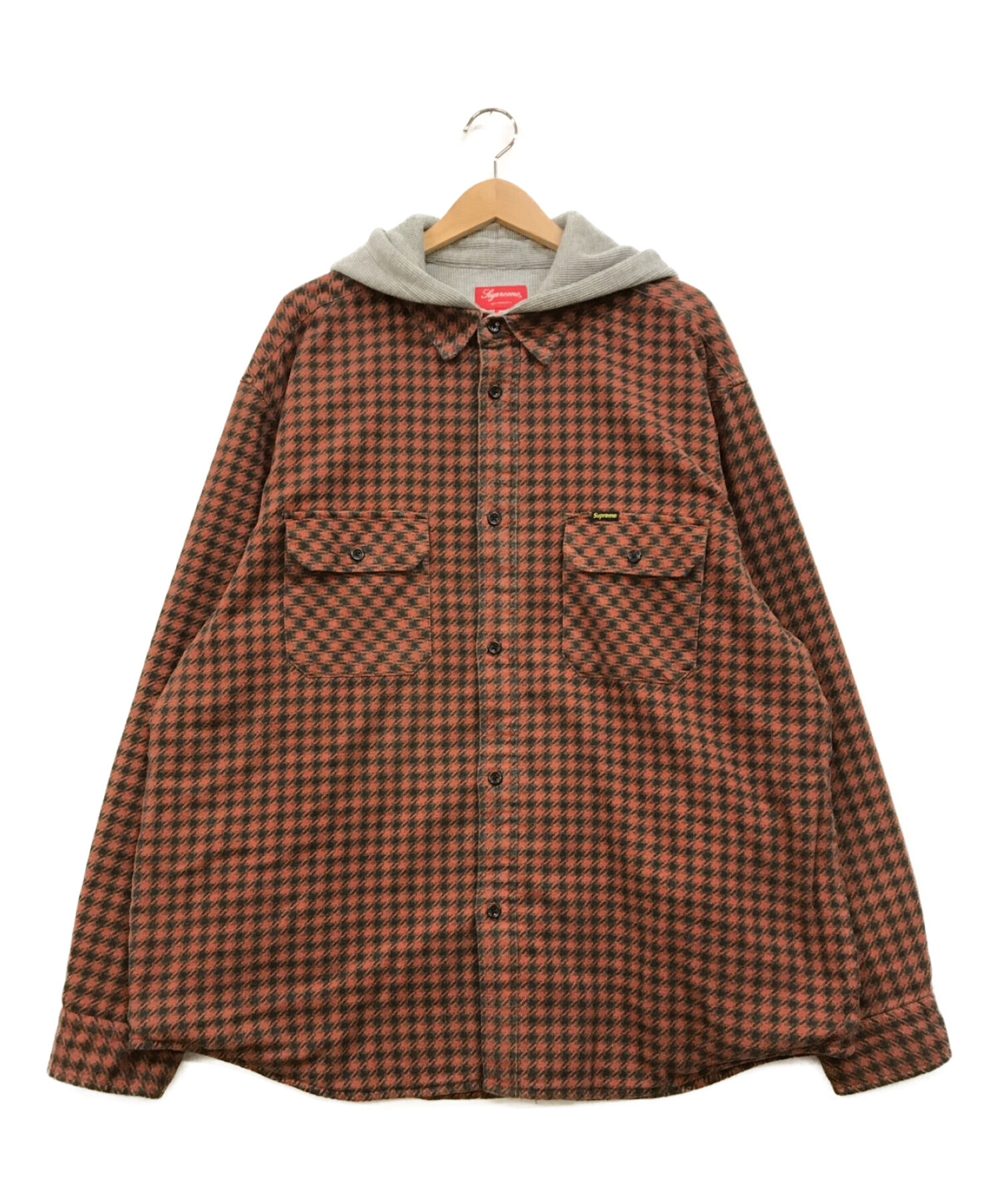 SUPREME (シュプリーム) 22AW Houndstooth Flannel Hooded Shirt オレンジ×グレー サイズ:XL
