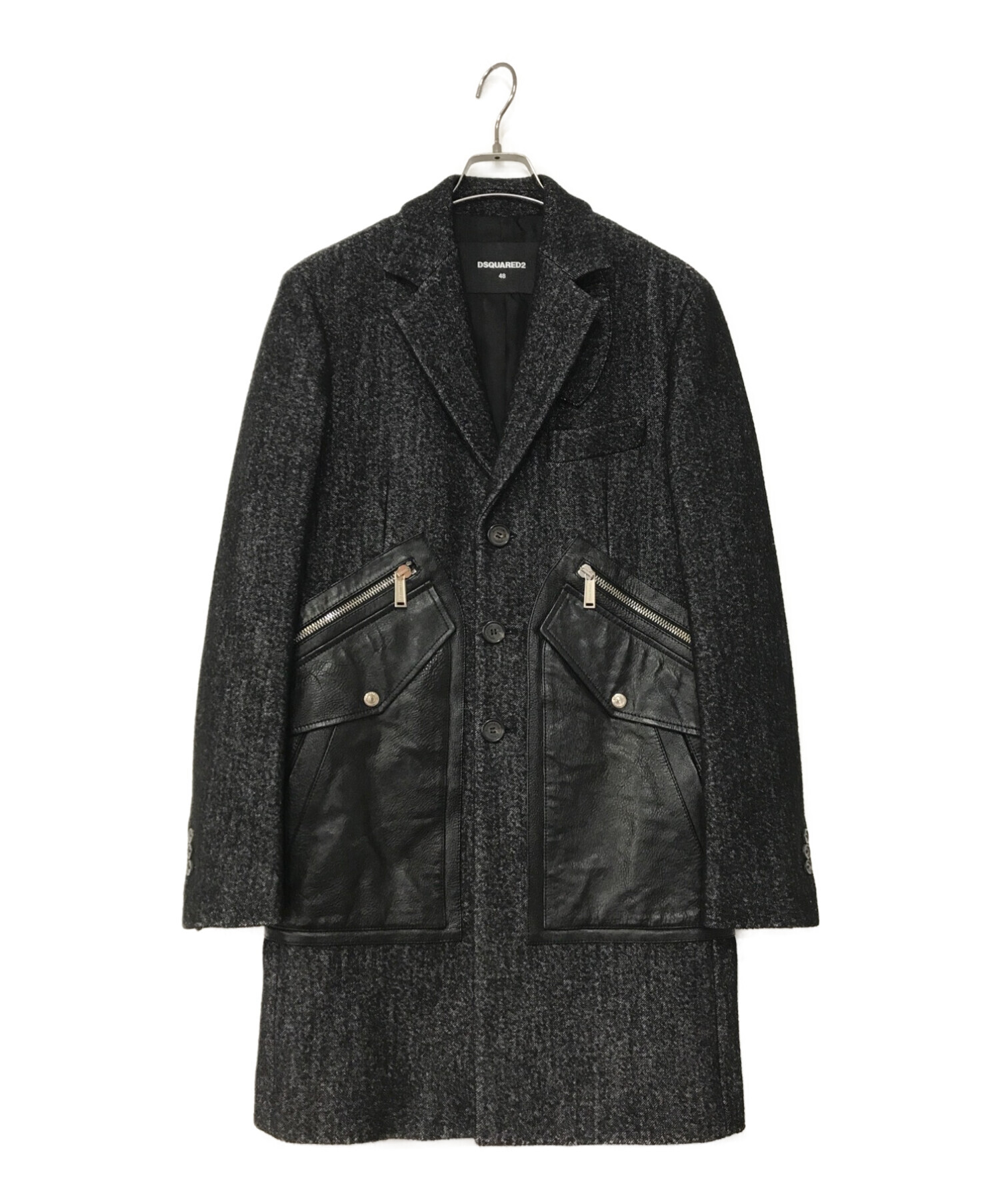 【美品】DSQUARED2 ウール チェスターコート ブラック 48 DSQUARED2(ディースクエアード)ウール チェスターコート ブラック 48