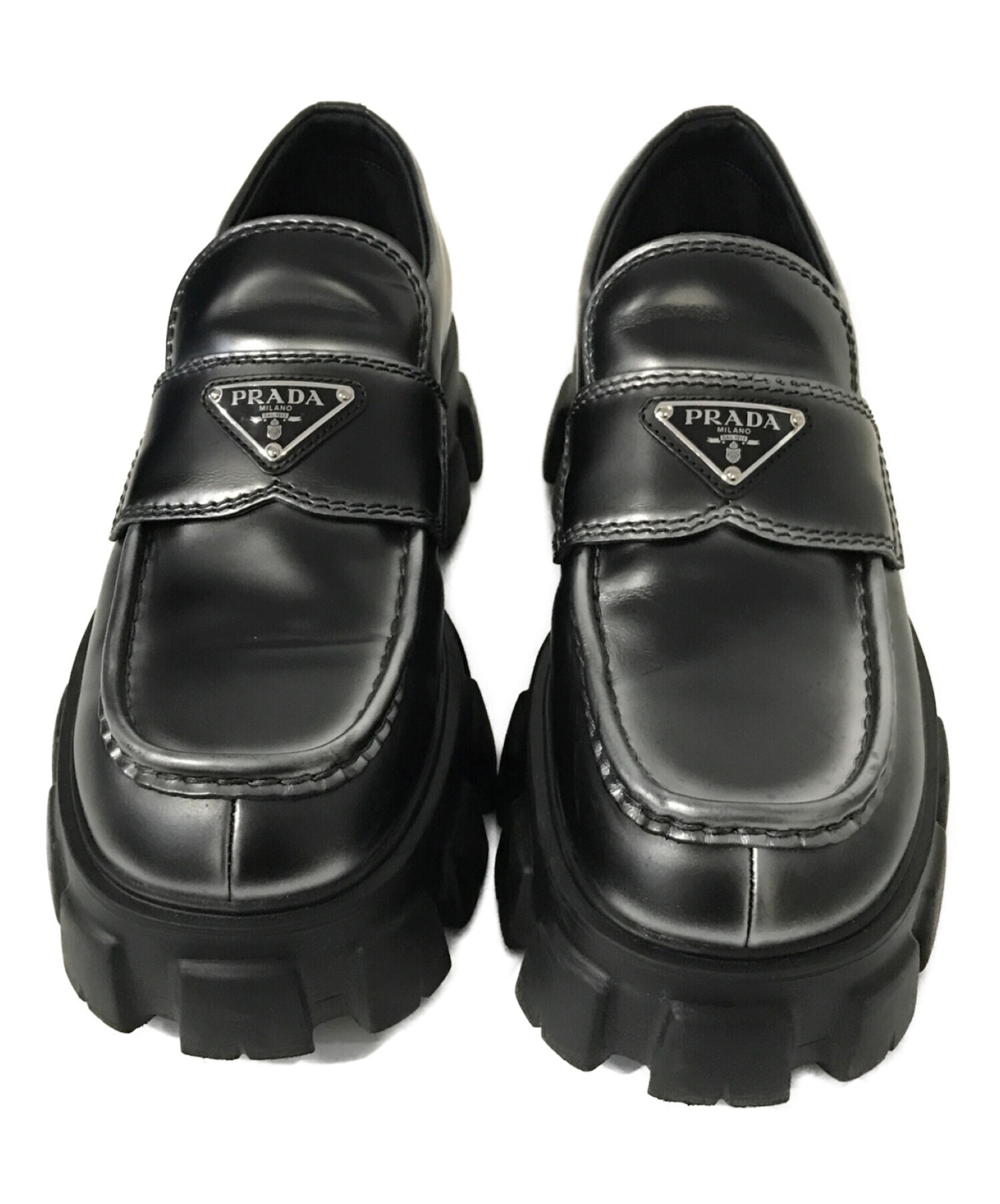 中古・古着通販】PRADA (プラダ) MONOLITH BRUSHED LEATHER LOAFERS 