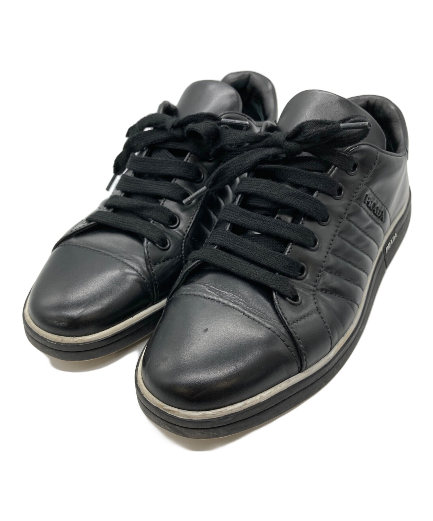 中古・古着通販】PRADA (プラダ) レザーローカットスニーカー ブラック 