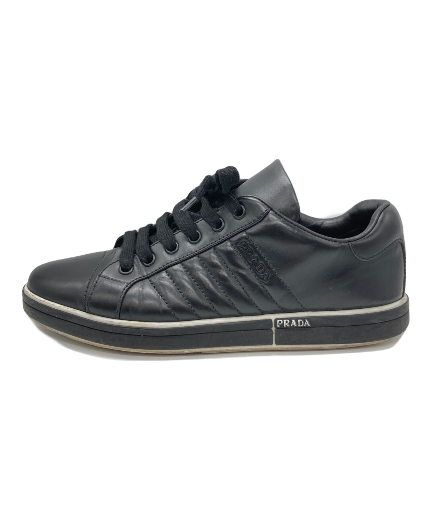 中古・古着通販】PRADA (プラダ) レザーローカットスニーカー ブラック 