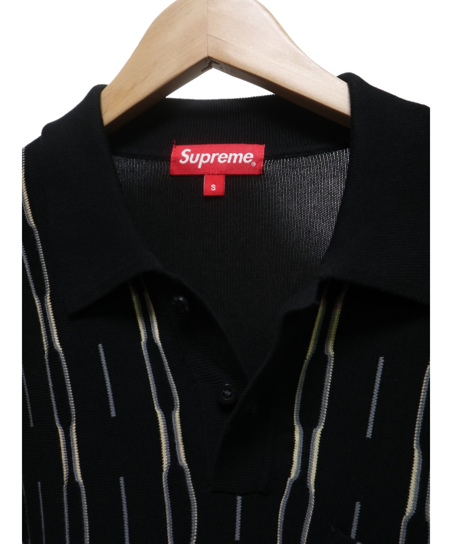 Supreme (シュプリーム) Vertical Stripe Knit L/S Polo ブラック×ベージュ サイズ:S