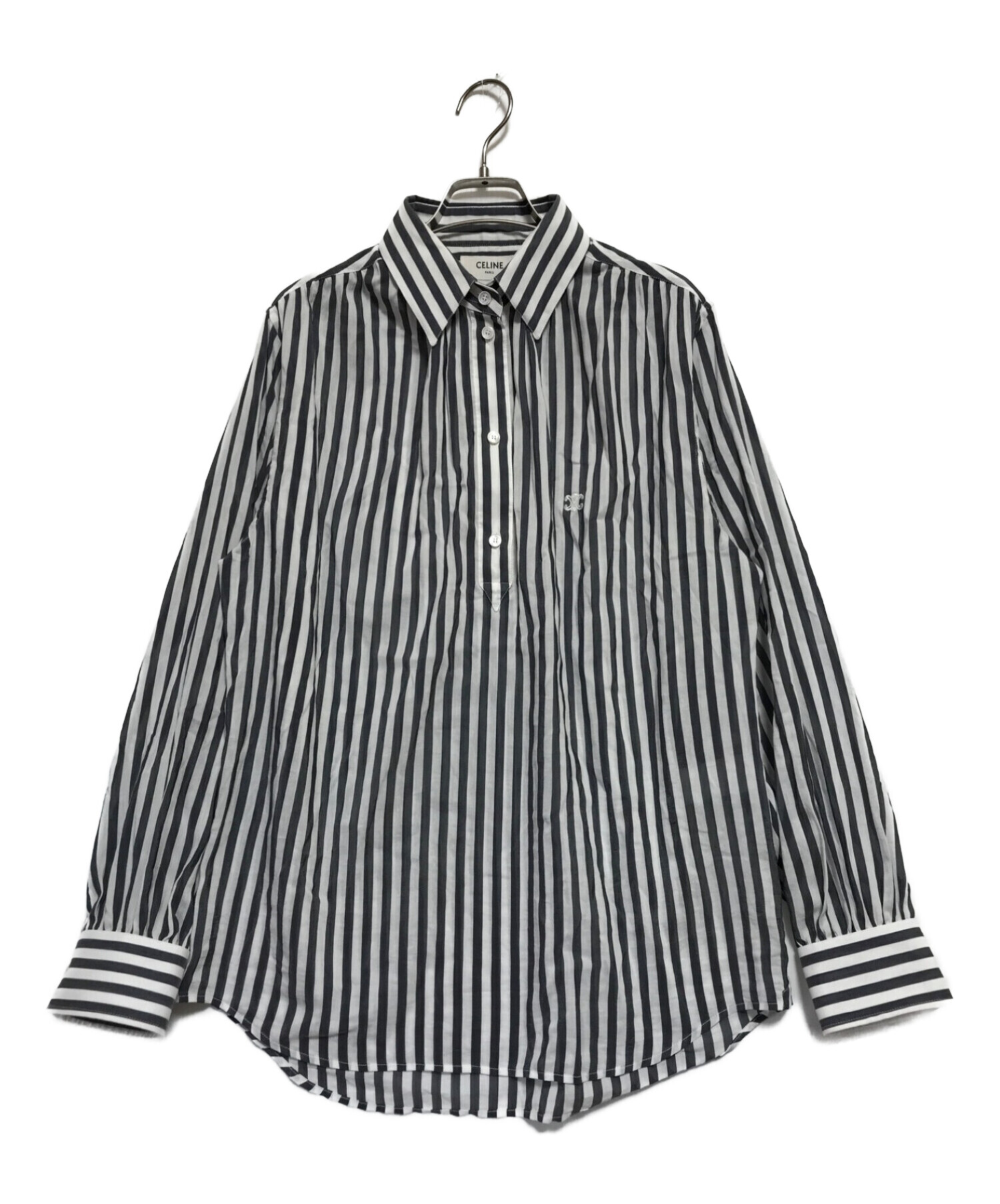 CELINE (セリーヌ) Cotton voile french shirt　ストライプシャツ　プルオーバーシャツ　グレー　ホワイト  グレー×ホワイト サイズ:40（下記参照）