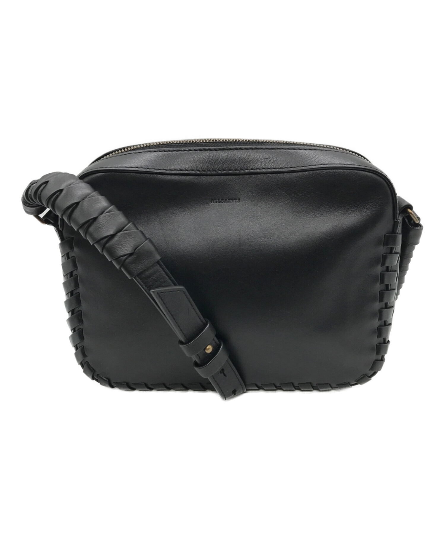All Saints Black 黒 レザー ショルダーバッグ