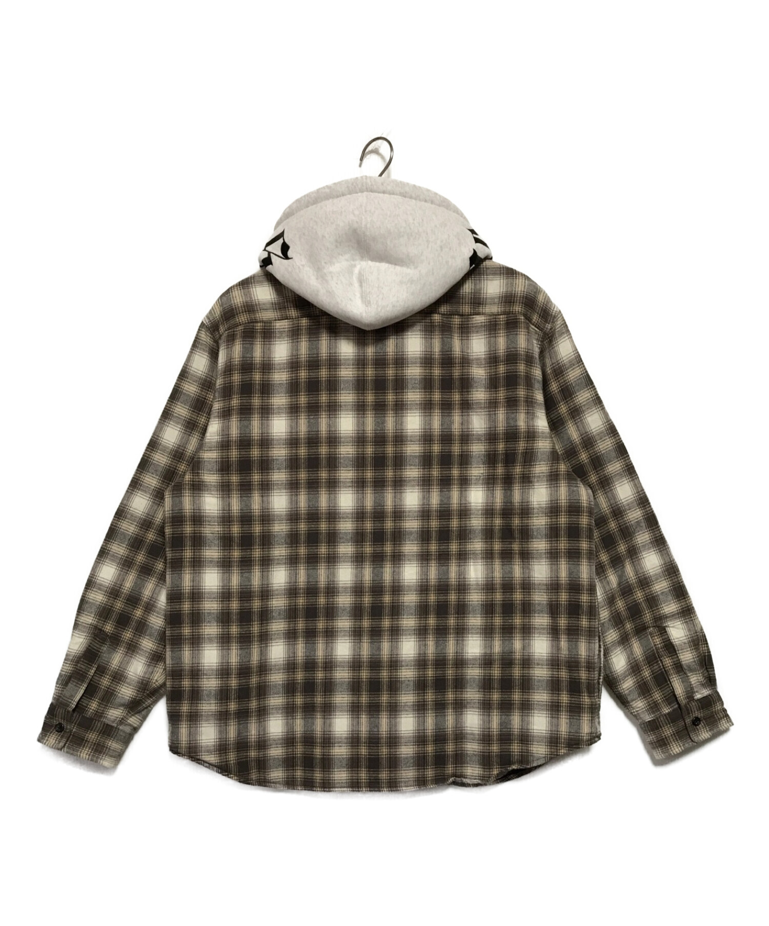 SUPREME (シュプリーム) Hooded Flannel Zip Up Shirt グレー×ブラウン サイズ:L