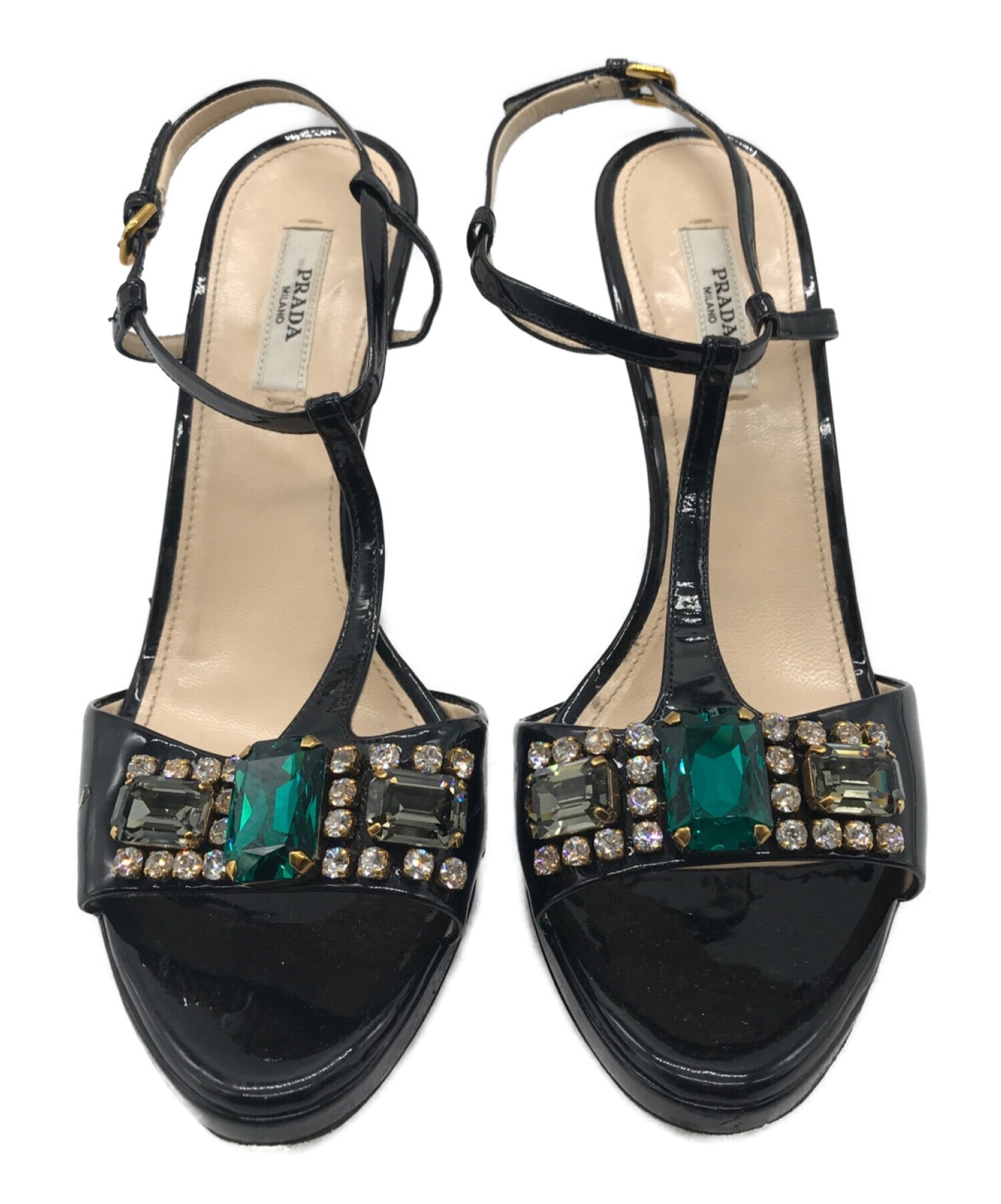 中古・古着通販】PRADA (プラダ) ビジューストラップサンダル ブラック 