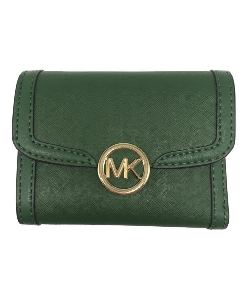 新品☆MICHAEL KORS 折り財布 グリーン レザー 折り財布 二