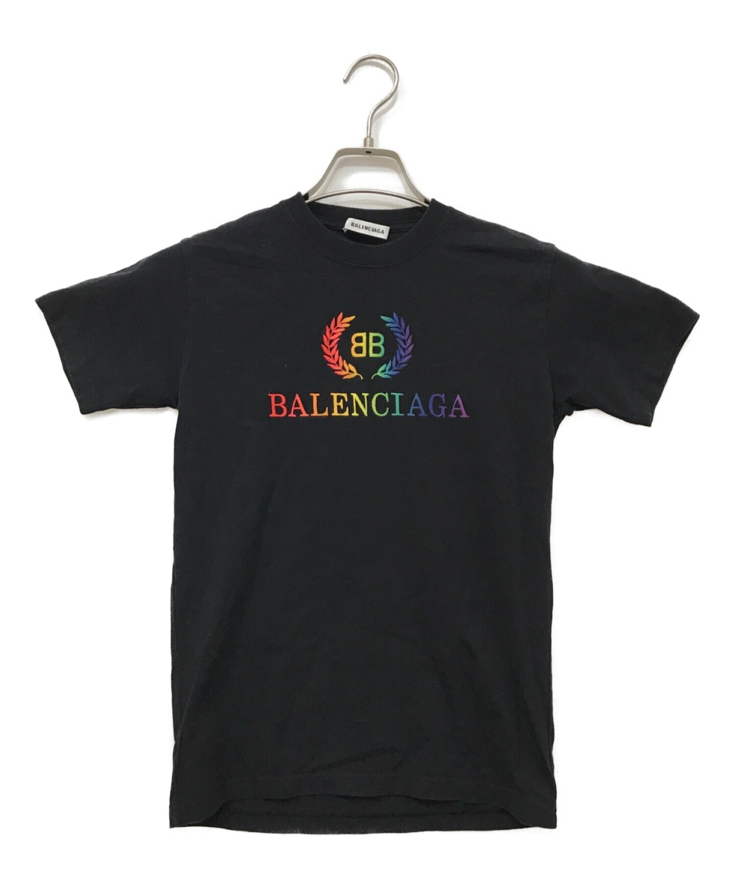 肩幅41cm『BALENCIAGA』 バレンシアガ (S) レインボーロゴ Tシャツ