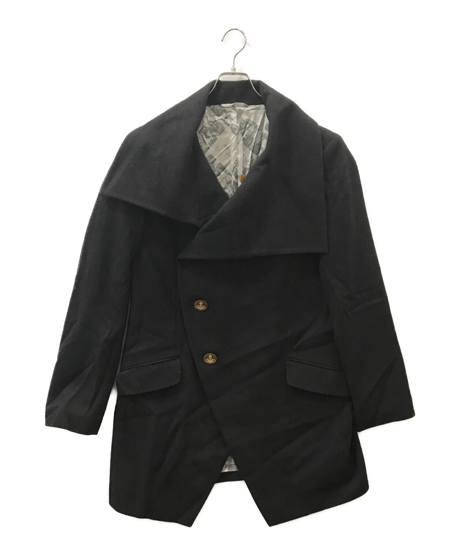 美品 ヴィヴィアンウエストウッドマン Vivienne Westwood MAN コート ロングコート ウール 無地 アウター メンズ 44(S相当) ネイビー