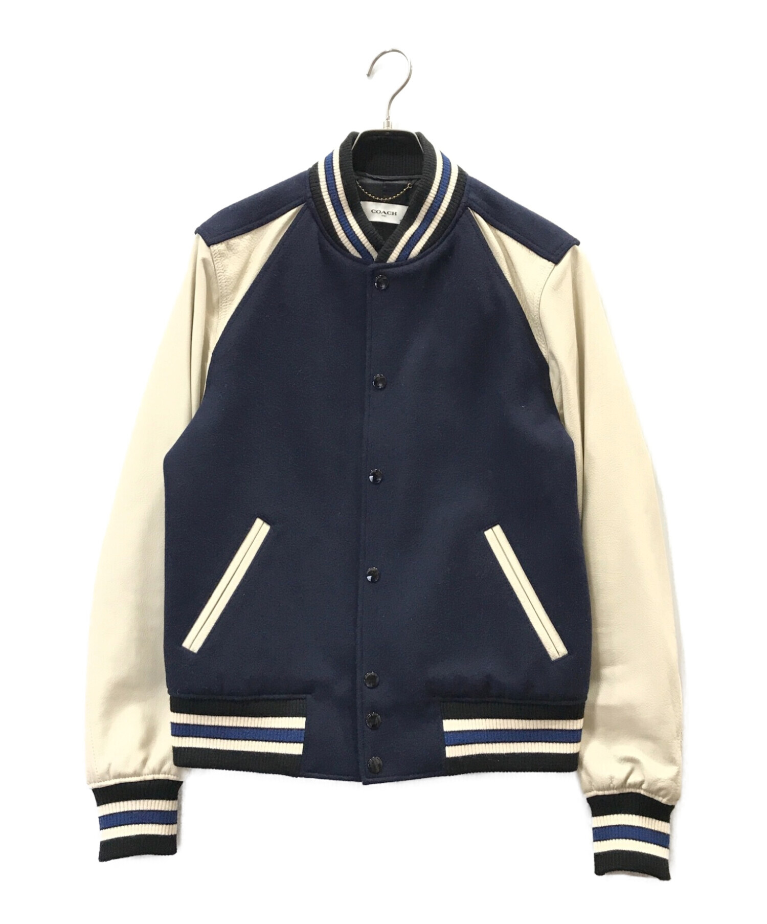 中古・古着通販】COACH (コーチ) 袖レザースタジャン ネイビー 