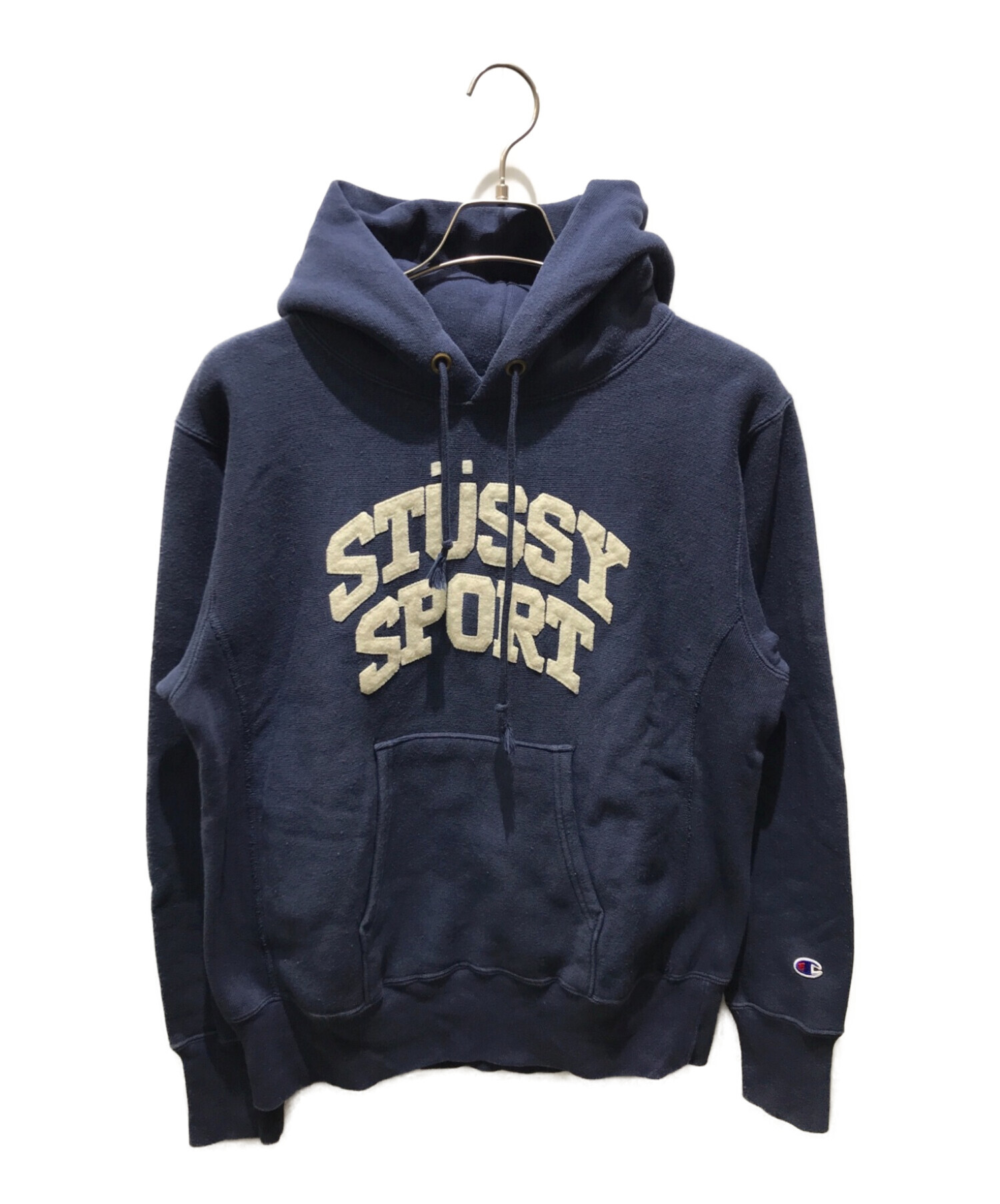 【即完売モデル】ステューシー☆センター刺繍ロゴ　人気デザイン　パーカー 人気】stussy ステューシー センター パイル 刺繍ロゴ L stussy