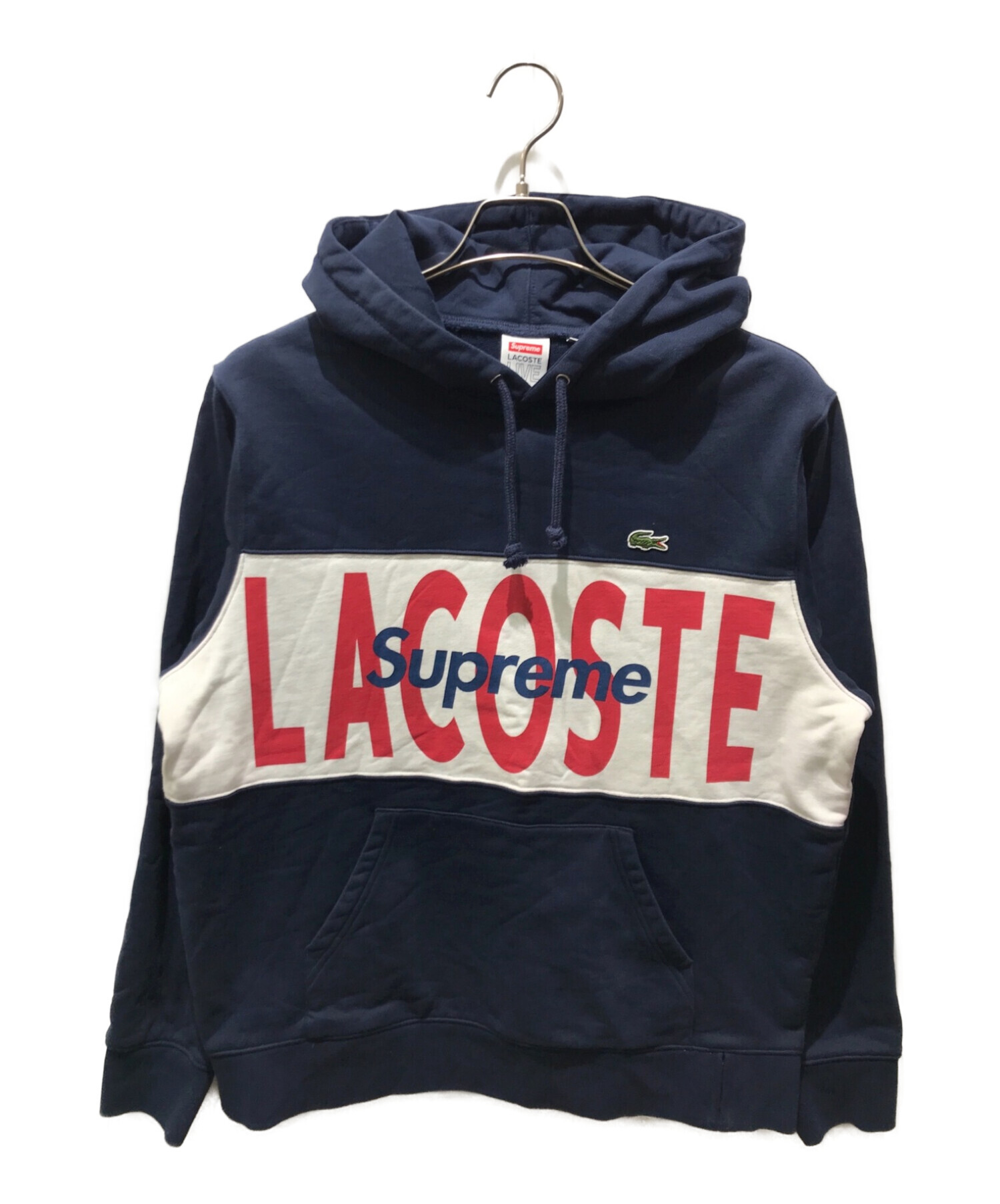 LACOSTE (ラコステ) SUPREME (シュプリーム) Logo Panel Hooded Sweatshirt　SH1861 ネイビー  サイズ:L